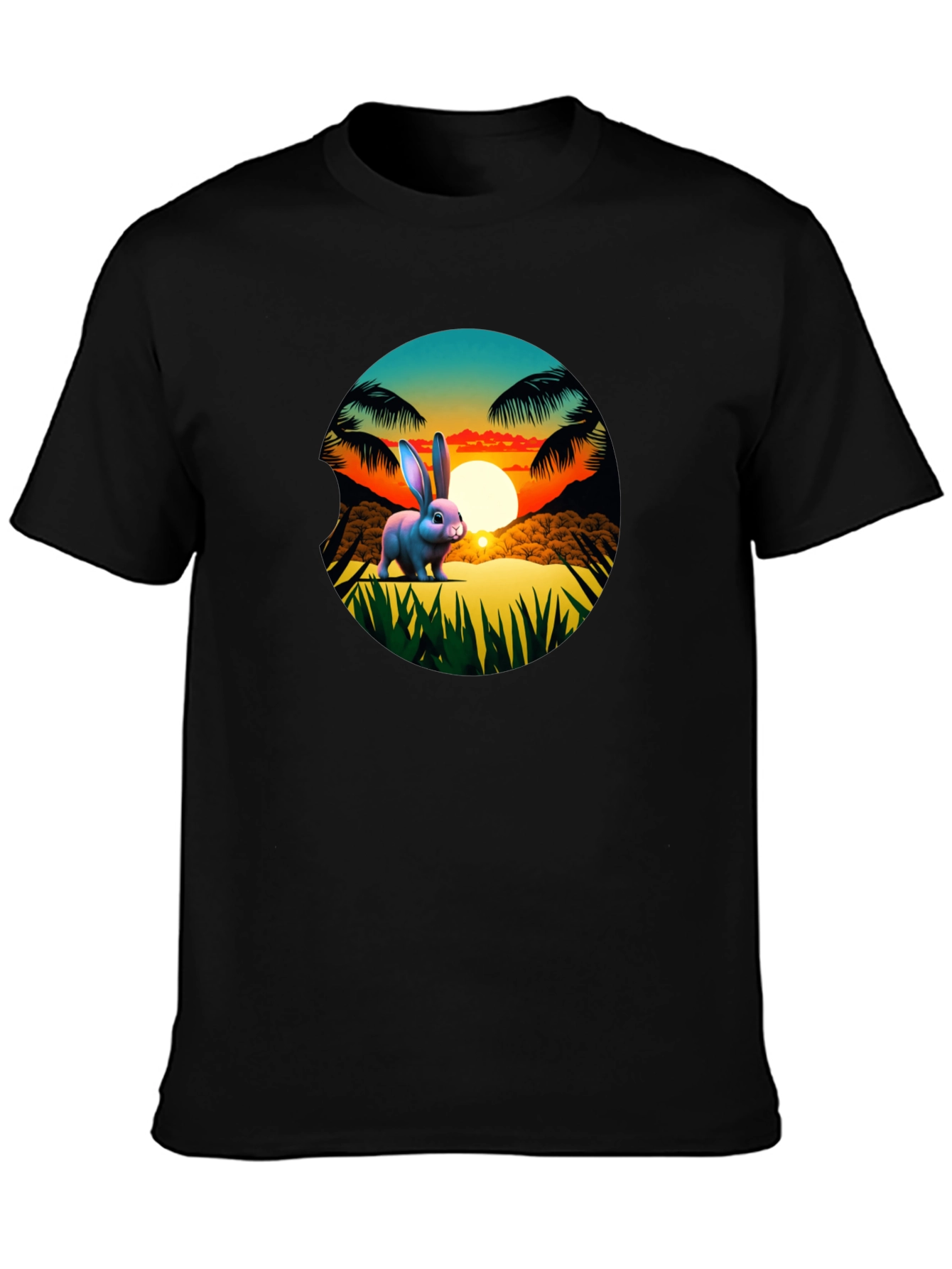 Black Tropical Bunny Sunset Graphic Tee view 3