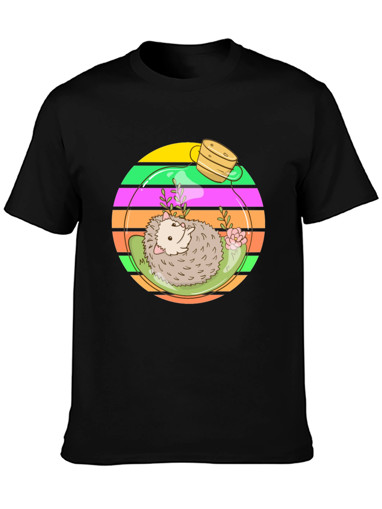 Black Hedgehog Terrarium Graphic Tee - Novelty T-Shirt view 3