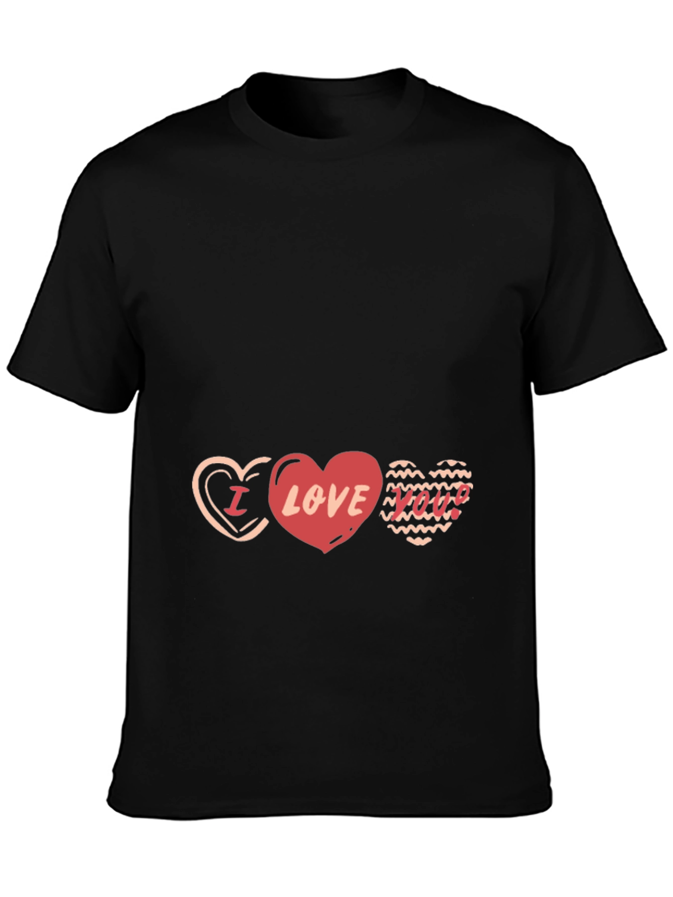 Black I Love You Heart Graphic Tee - Casual Black T-Shirt view 3