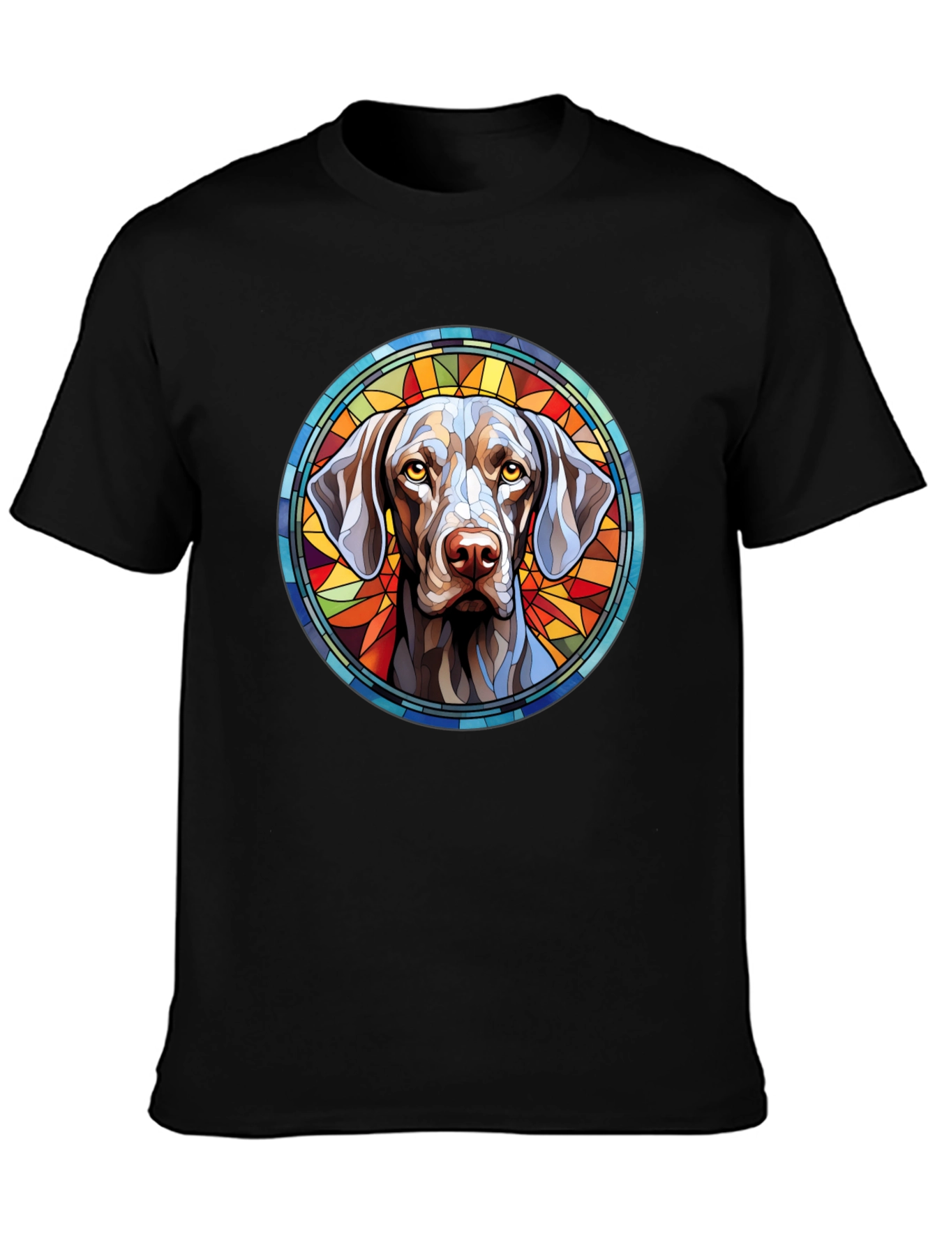 Black Dog Portrait Stained Glass Style Graphic Tee view 3