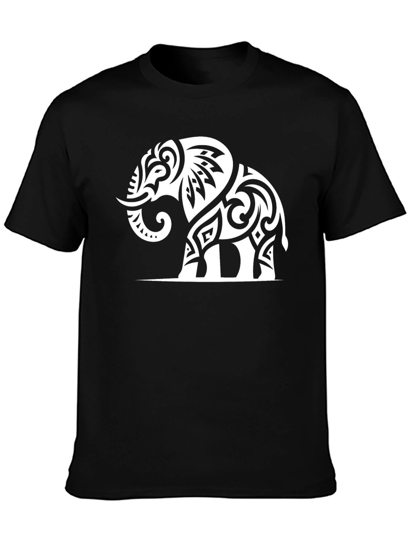 Black Tribal Elephant Graphic T-Shirt - Black Cotton Tee view 3