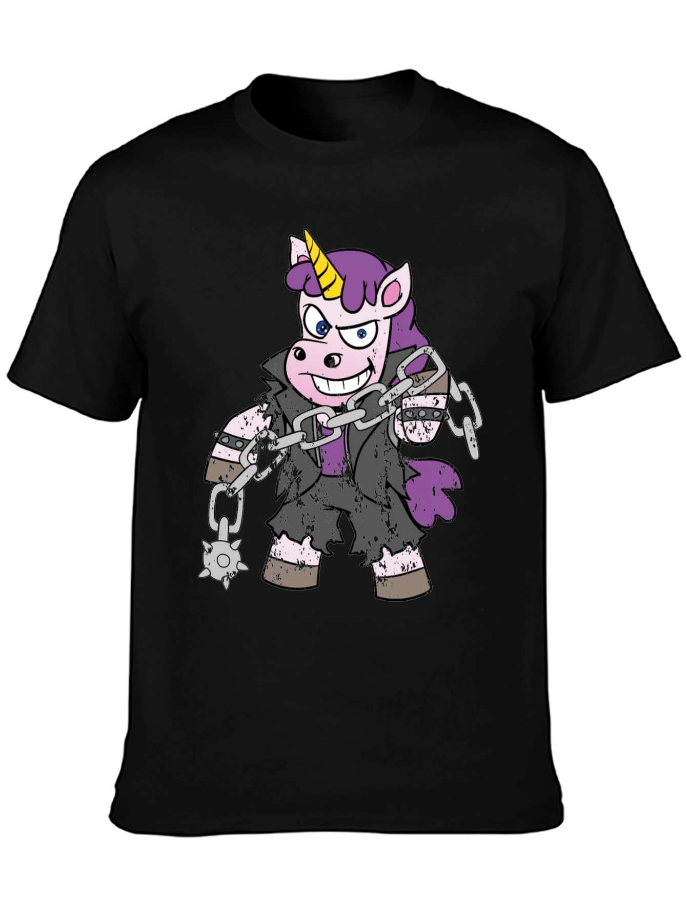 Black Unicorn Biker T-Shirt - Black Cotton Tee view 3