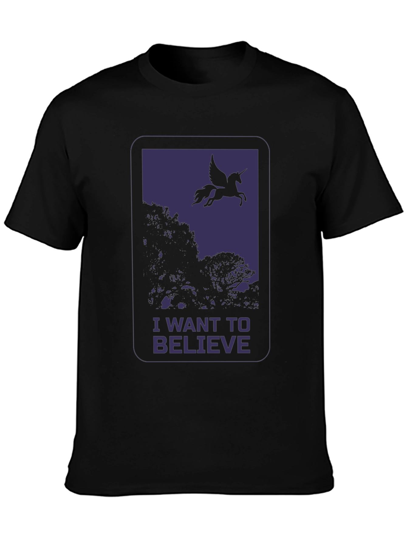 Black I Want to Believe Pegasus Graphic T-Shirt view 3