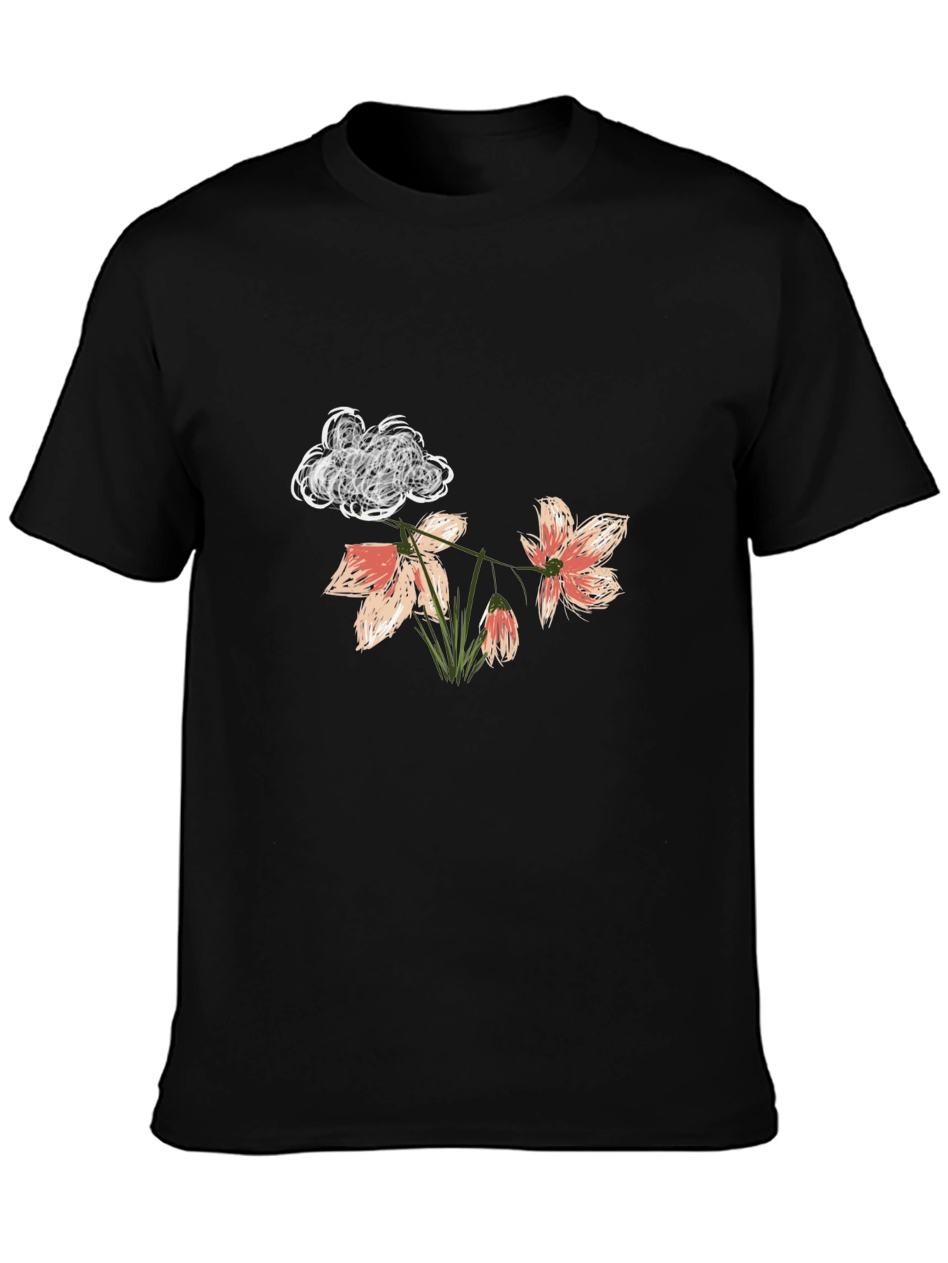 Black Floral Cloud T-Shirt - Unique Graphic Tee view 3