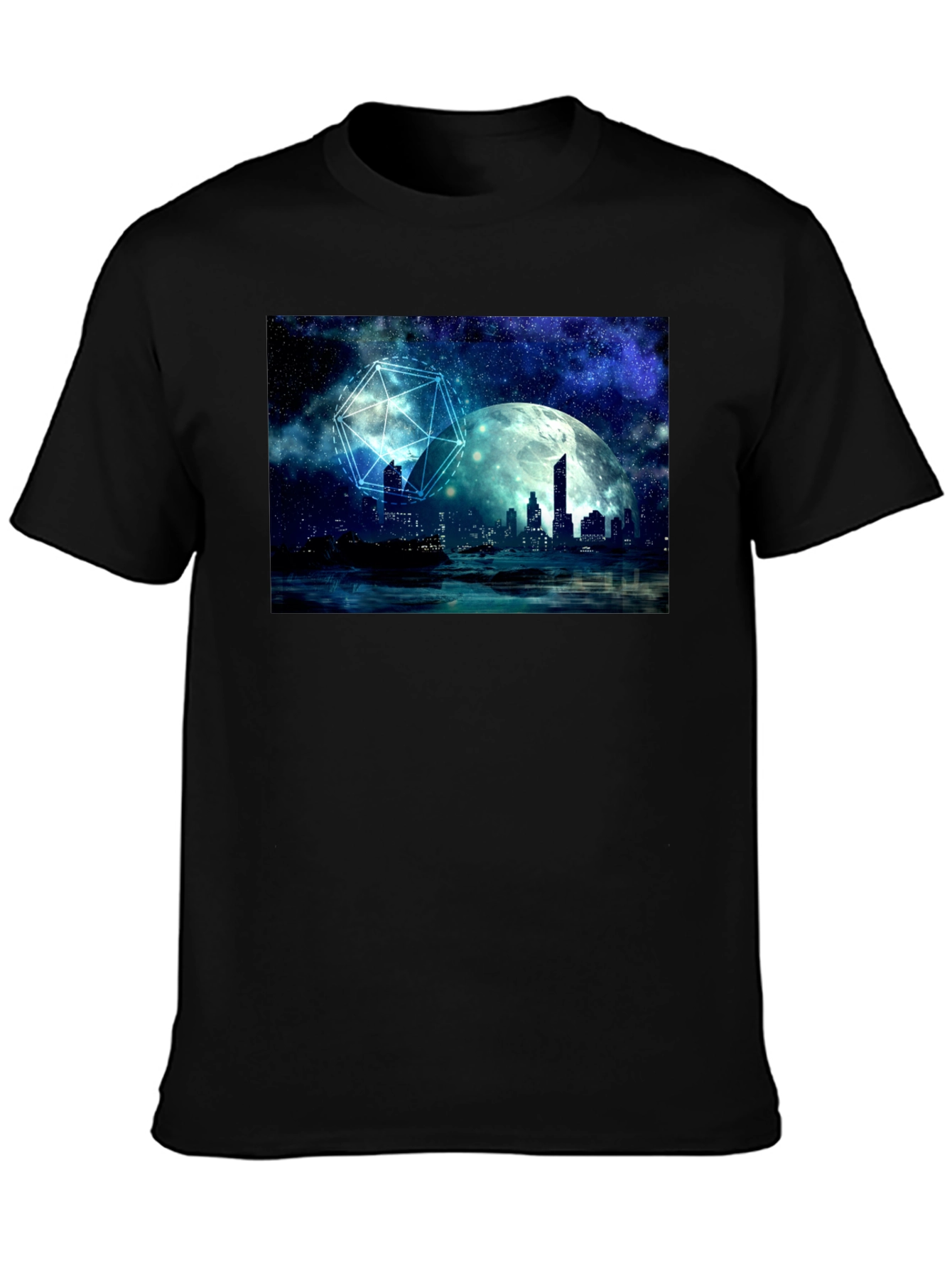 Black Celestial Cityscape Graphic Tee view 3