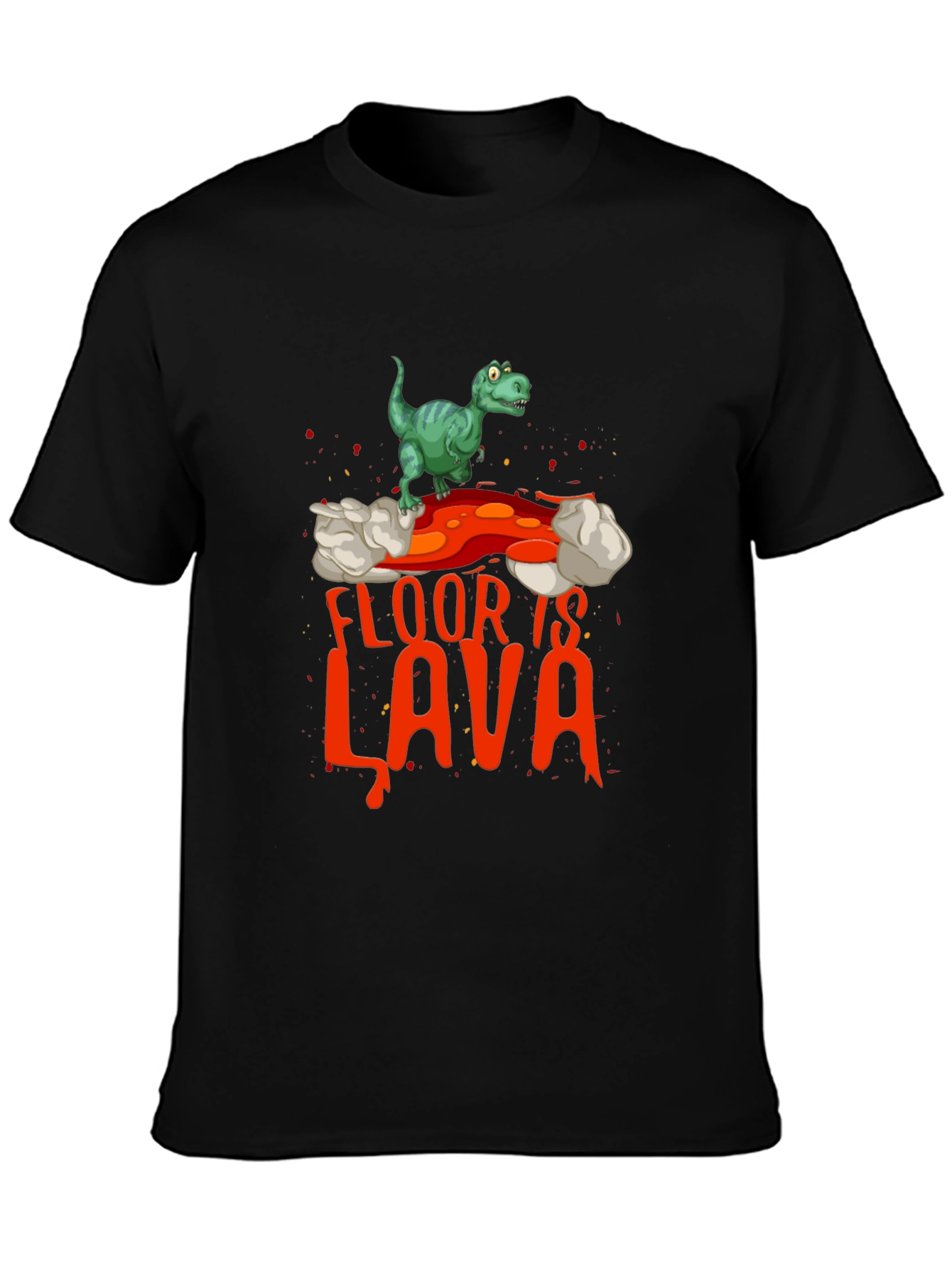 Black Funny 'The Floor is Lava' Dinosaur Graphic Tee view 3