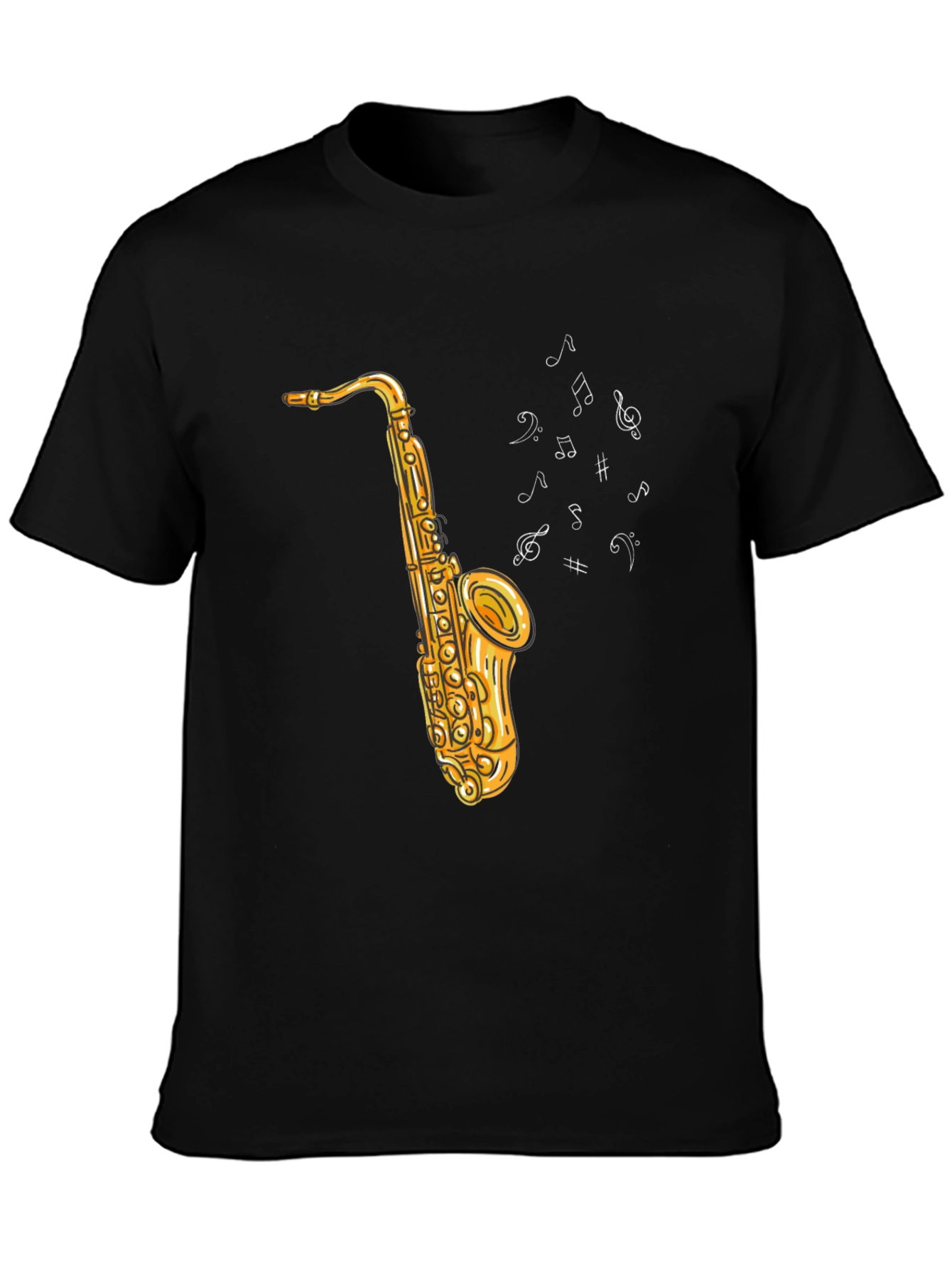 Black Saxophone Graphic Tee - Musical Notes Design view 3