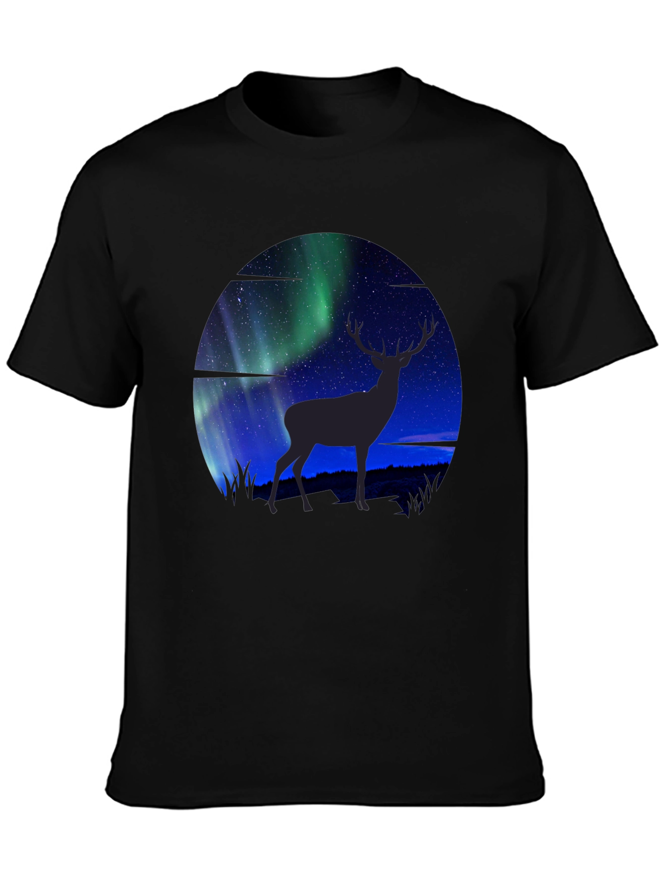 Black Aurora Deer Graphic T-Shirt view 3