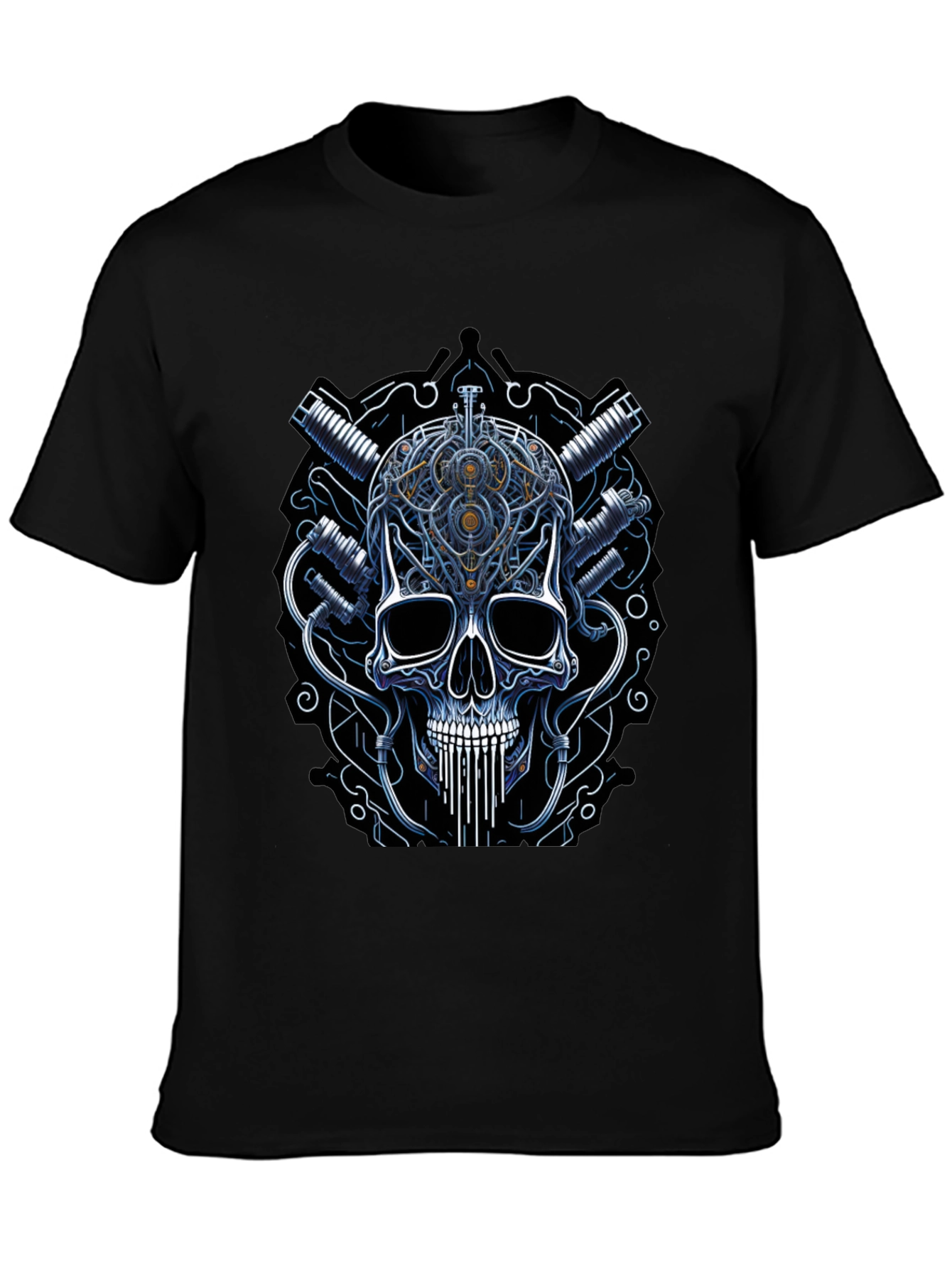 Black Steampunk Skull Graphic Tee - Black view 3