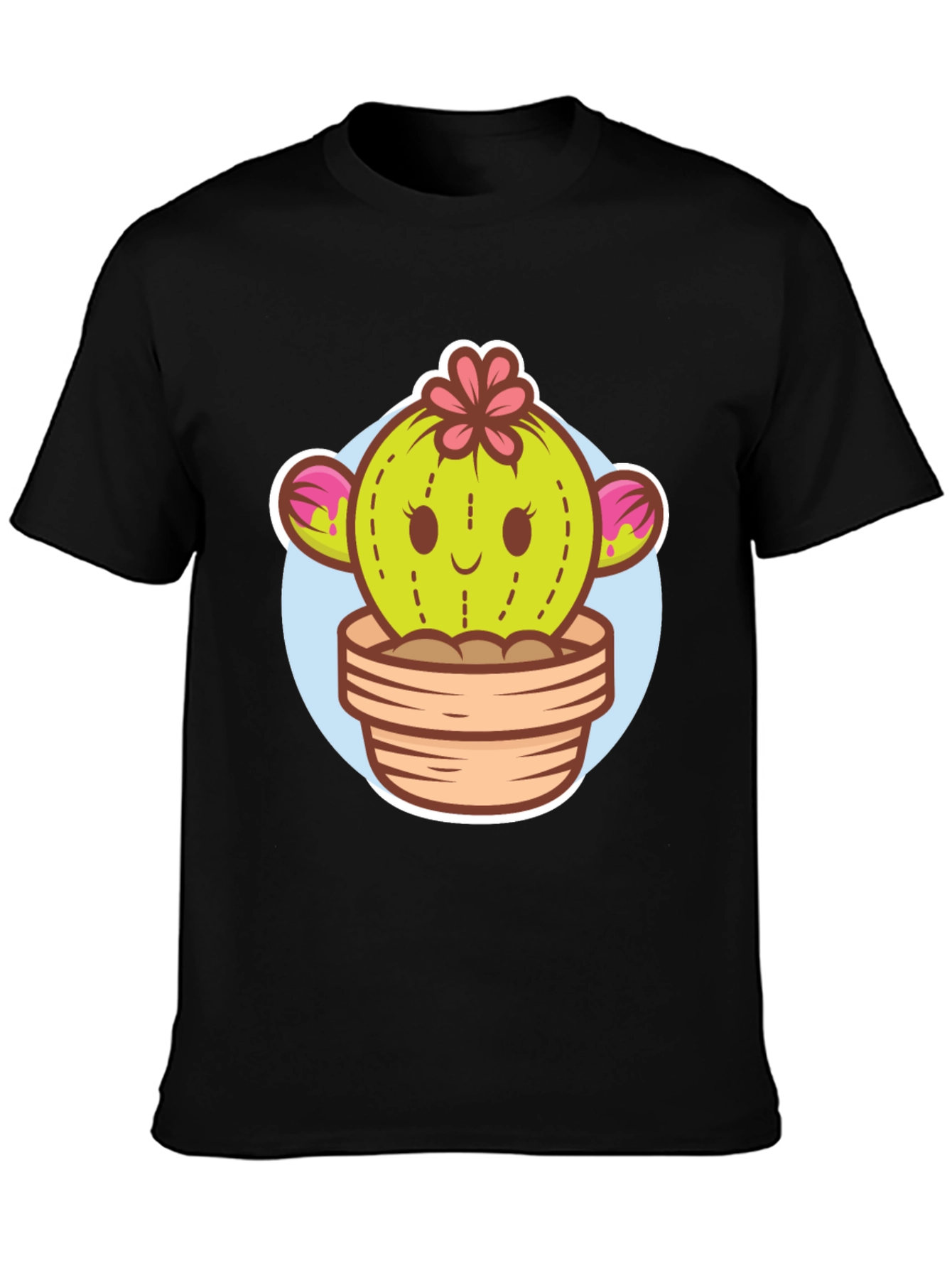 Black Cute Cactus Potted Plant Graphic Tee view 3