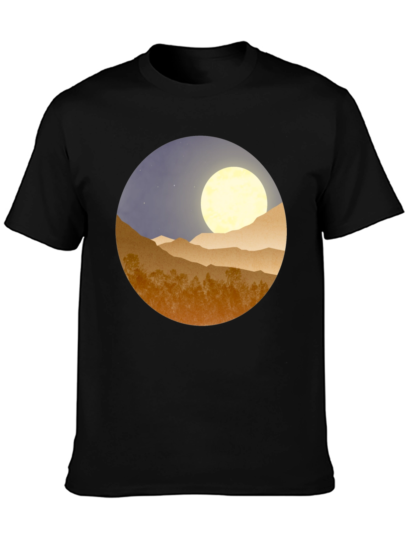Black Moonlit Mountain Graphic Tee - Soft Black Cotton Blend view 3