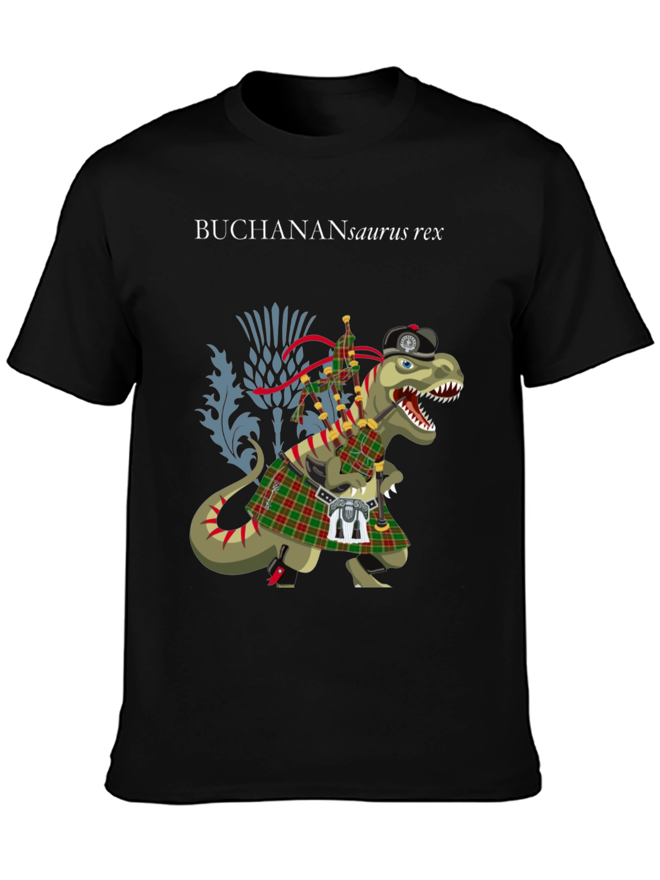 Black Buchanan T-Rex Scottish Kilt T-Shirt view 3
