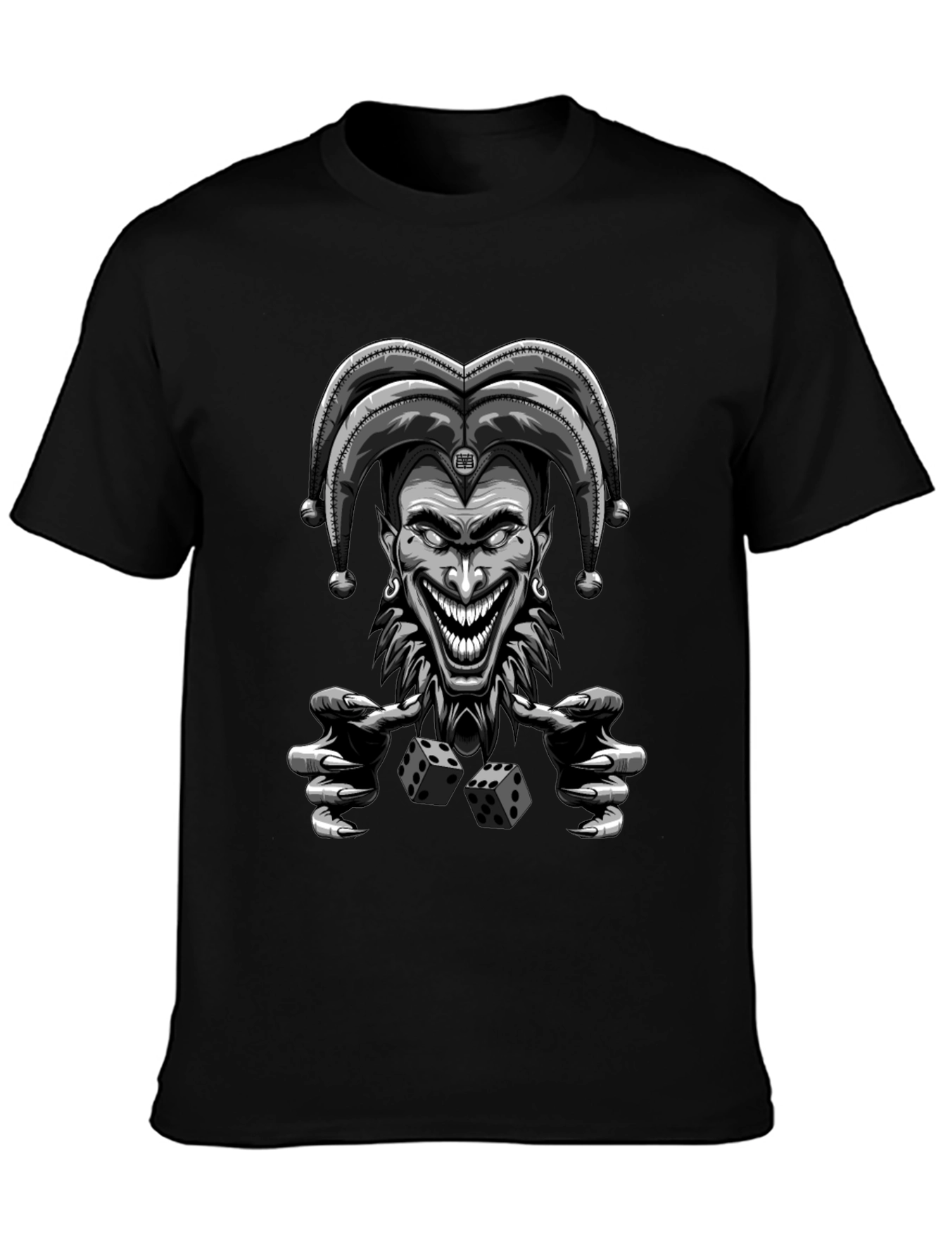 Black Creepy Joker Dice Graphic Tee - Men's Black T-Shirt view 3