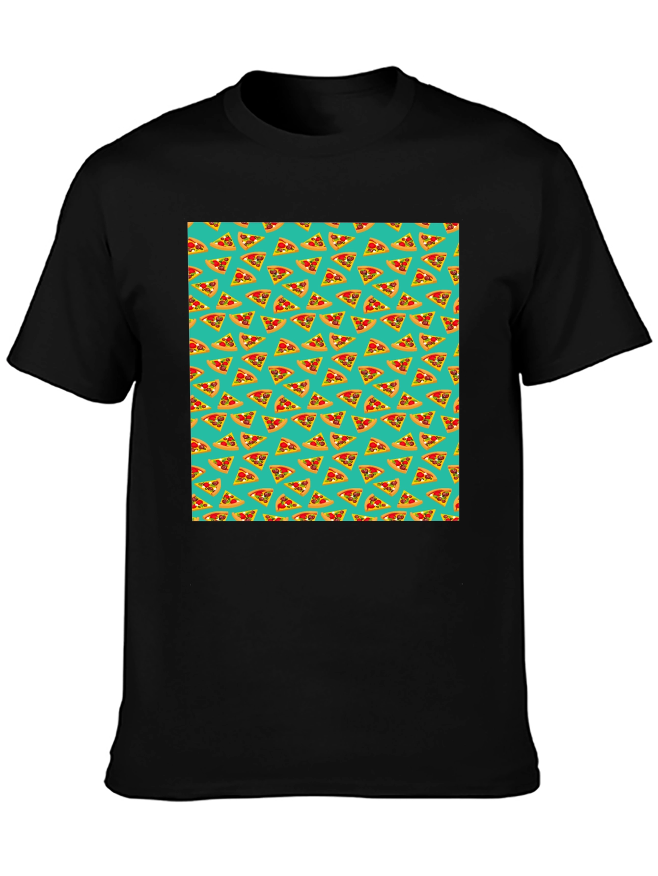 Black Pizza Print T-Shirt - Casual Style view 3