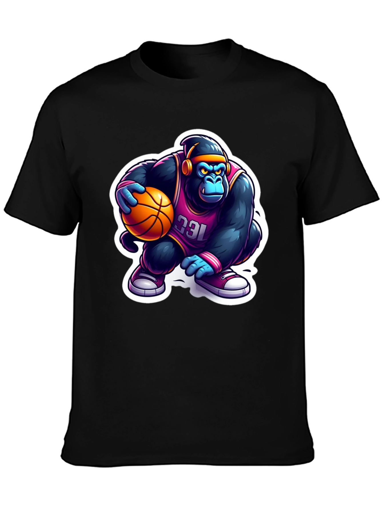 Black Gorilla Basketball T-Shirt - Cool Cartoon Design view 3