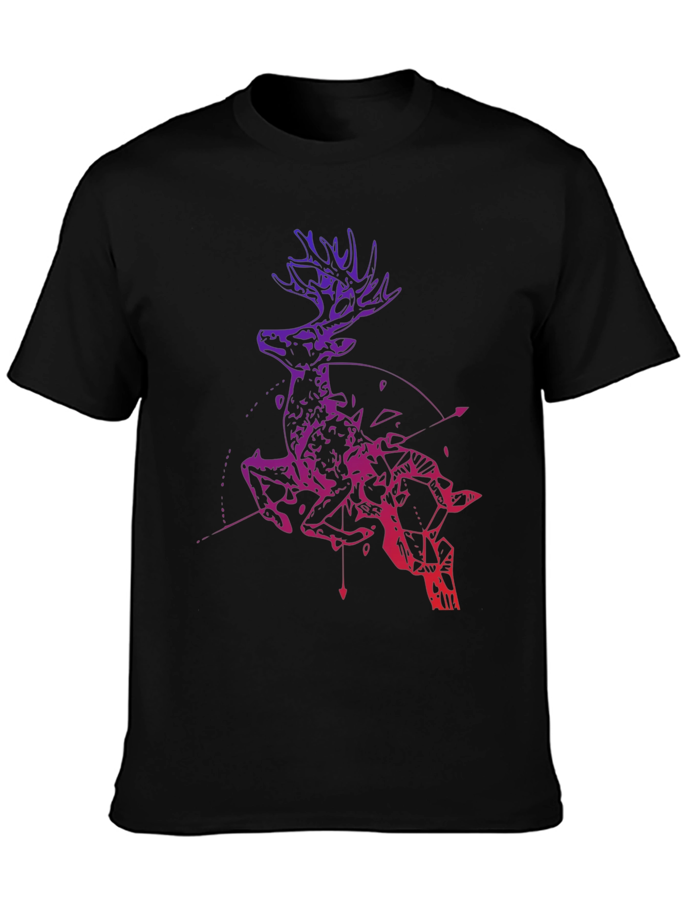 Black Geometric Deer Graphic Tee - Men's Black T-Shirt view 3