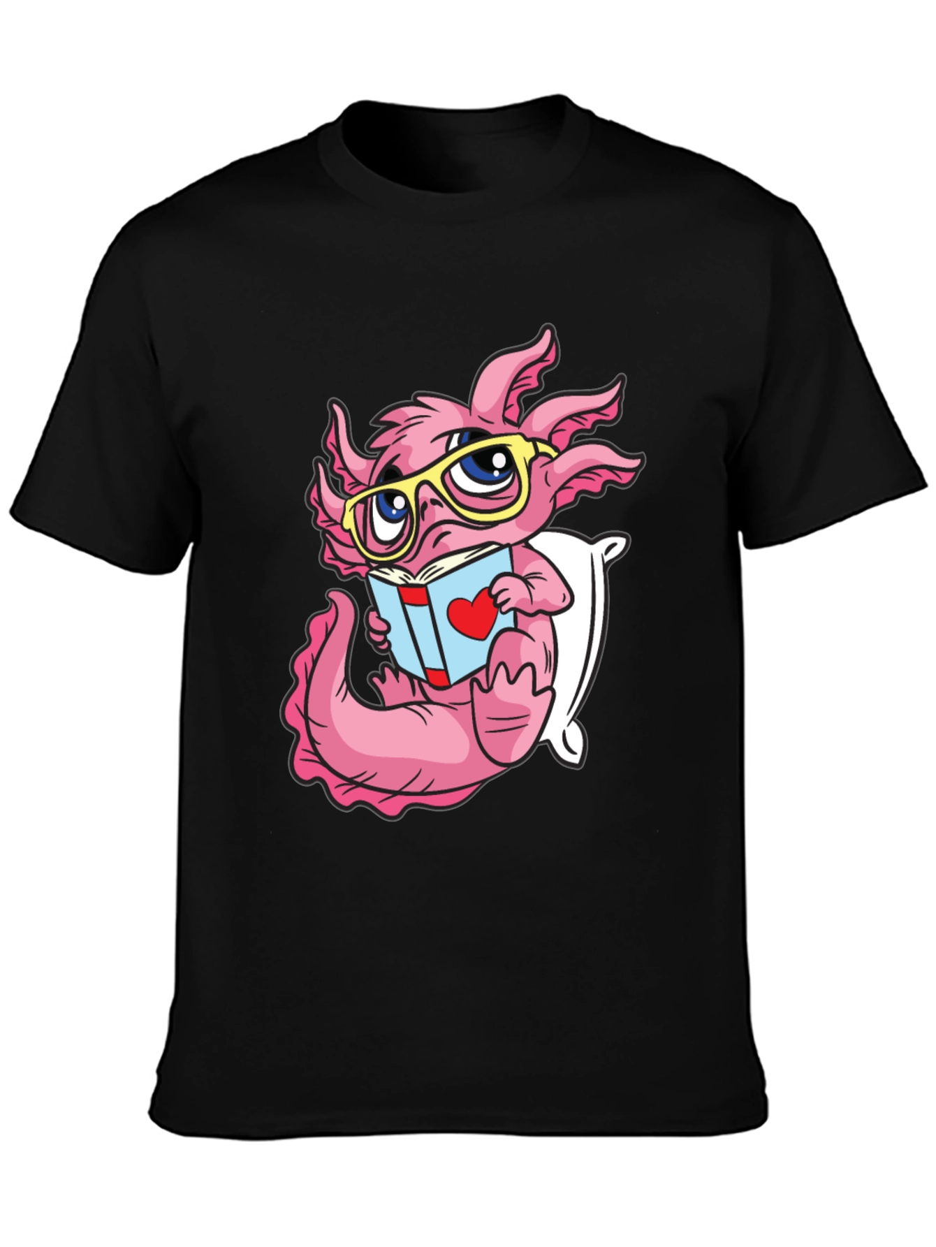 Black Axolotl Reading Book T-Shirt view 3
