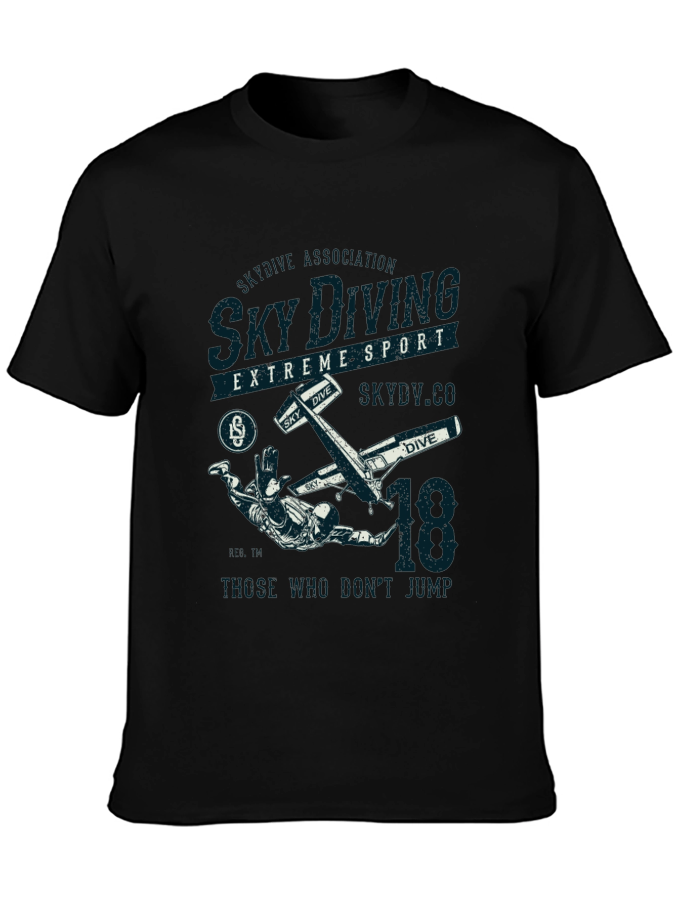 Black Sky Diving Extreme Sport Black Graphic T-Shirt view 3