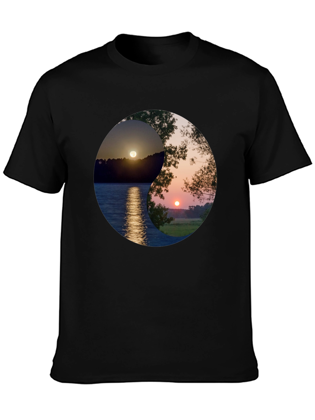 Black Yin Yang Sunset Graphic T-Shirt view 3