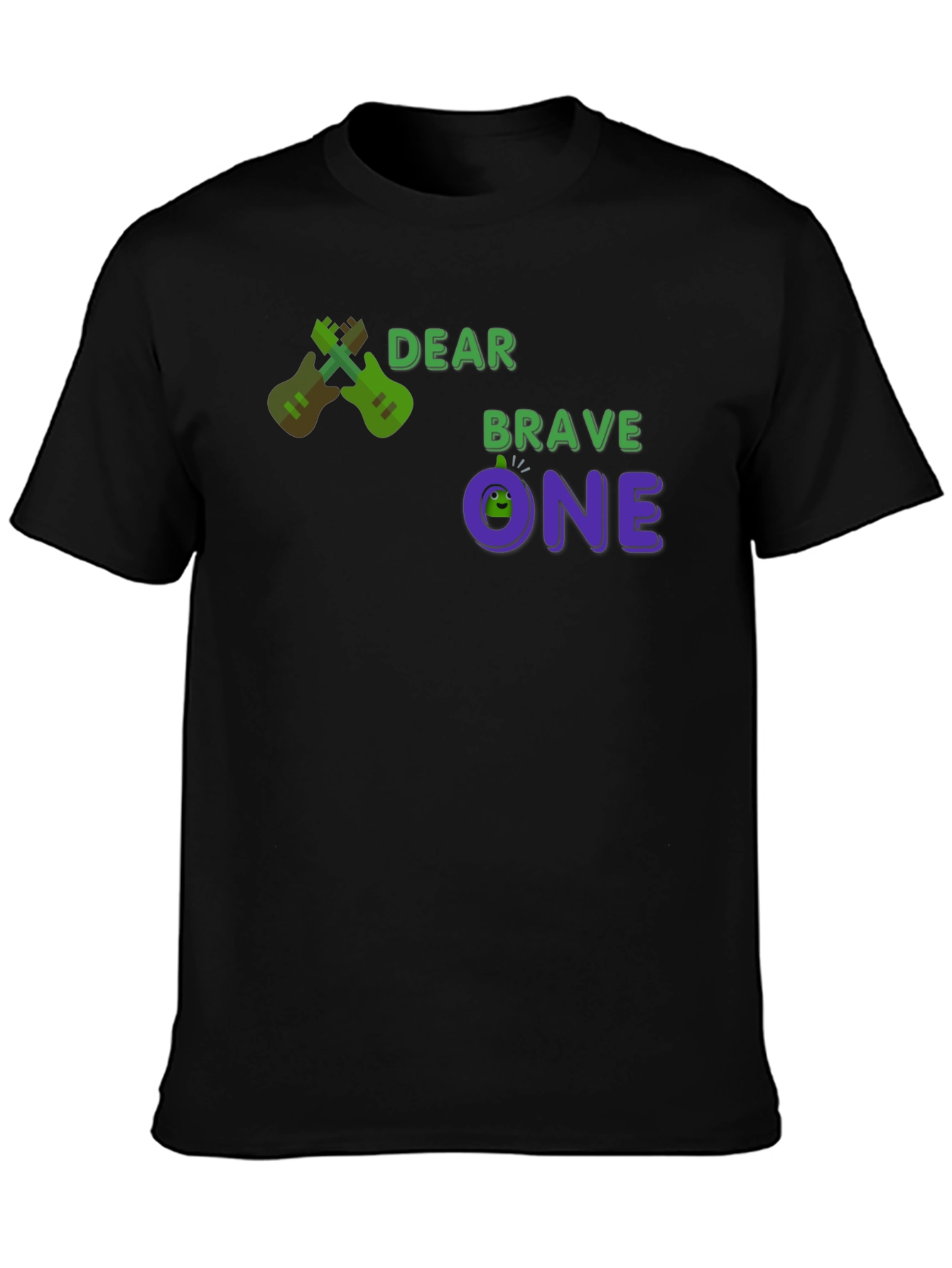 Black Dear Brave One T-Shirt - Guitar Design view 3