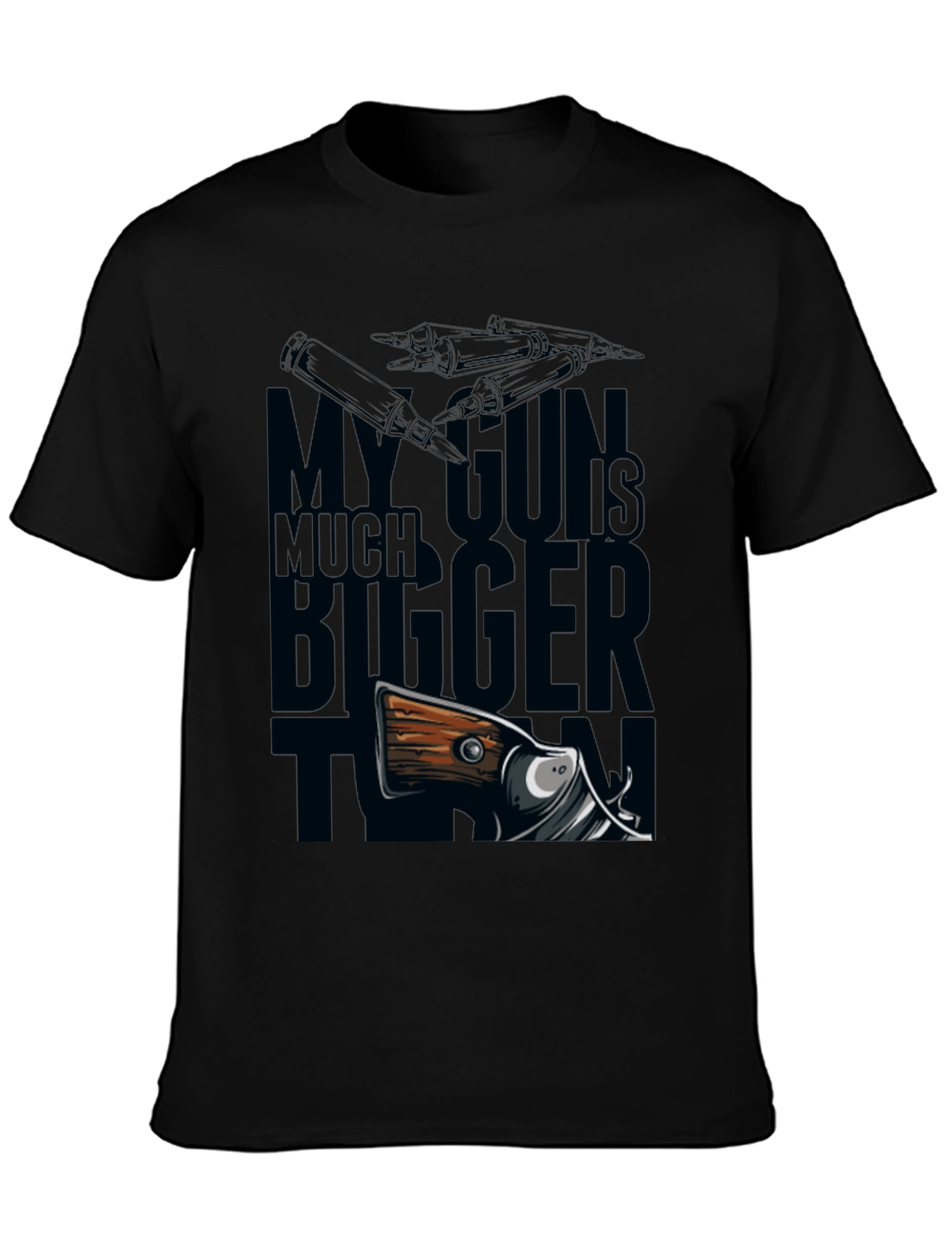 Black My Gun Is Much Bigger Than Yours - Funny Graphic Tee view 3