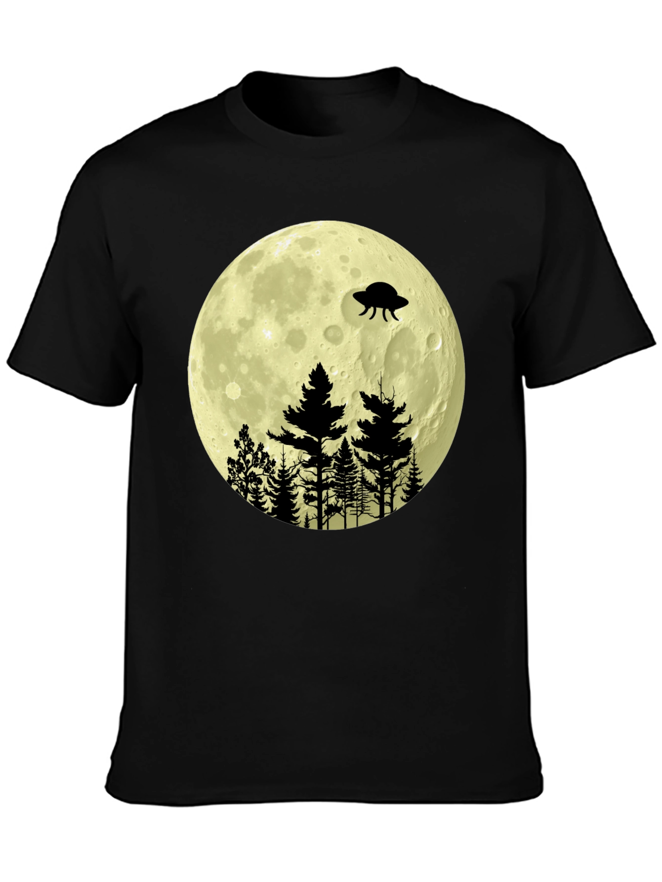 Black UFO Moon Forest Graphic Tee view 3