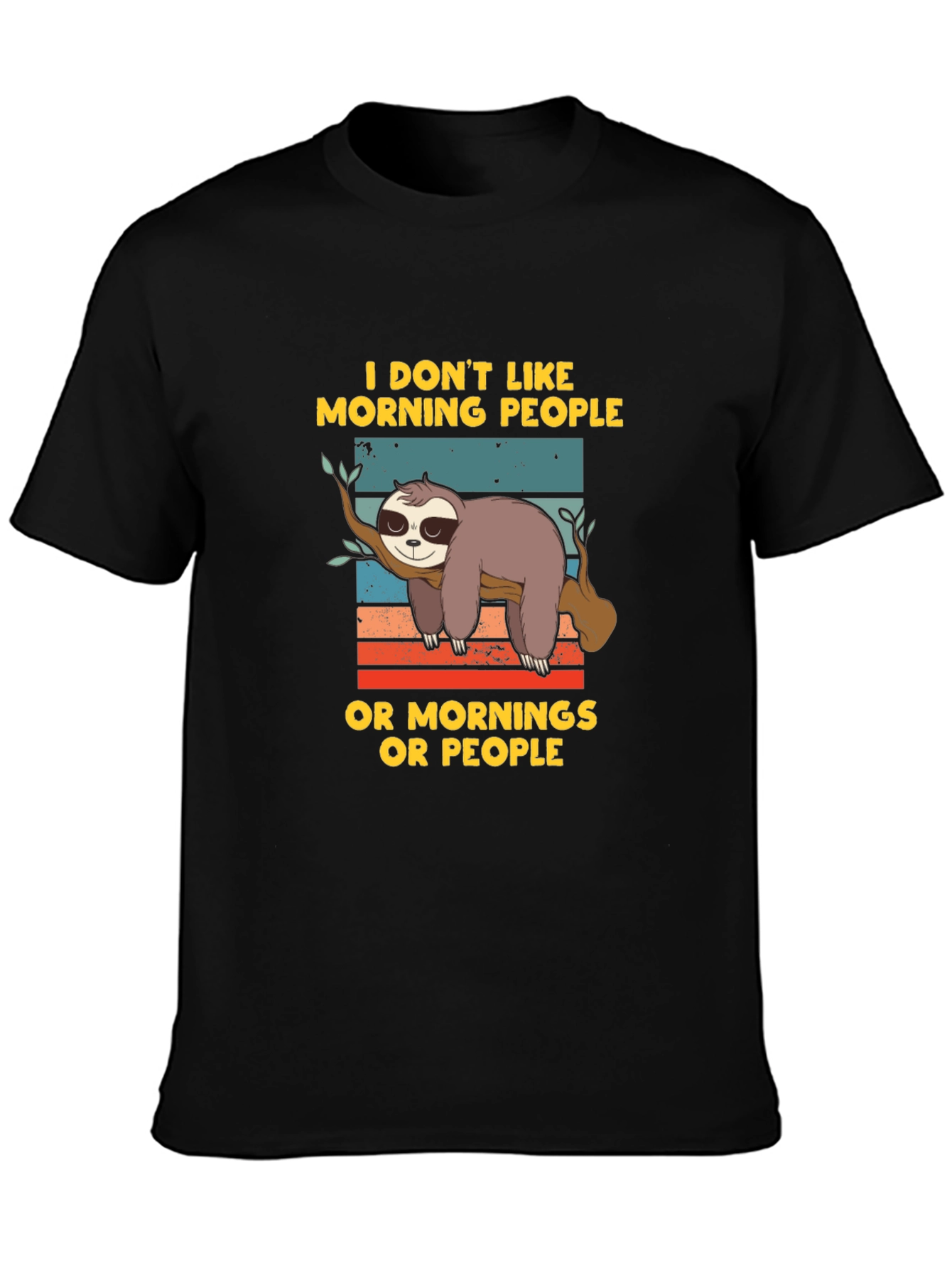 Black Funny Sloth T-Shirt - "I Don't Like Morning People" view 3
