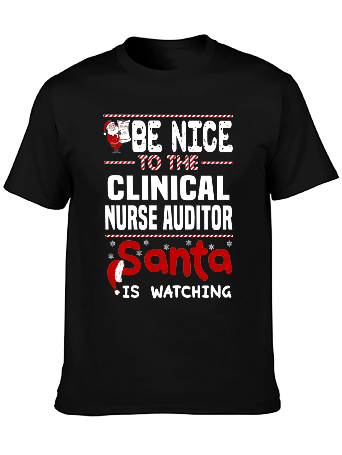 Black Funny Clinical Nurse Auditor Santa Watching Christmas T-Shirt view 3