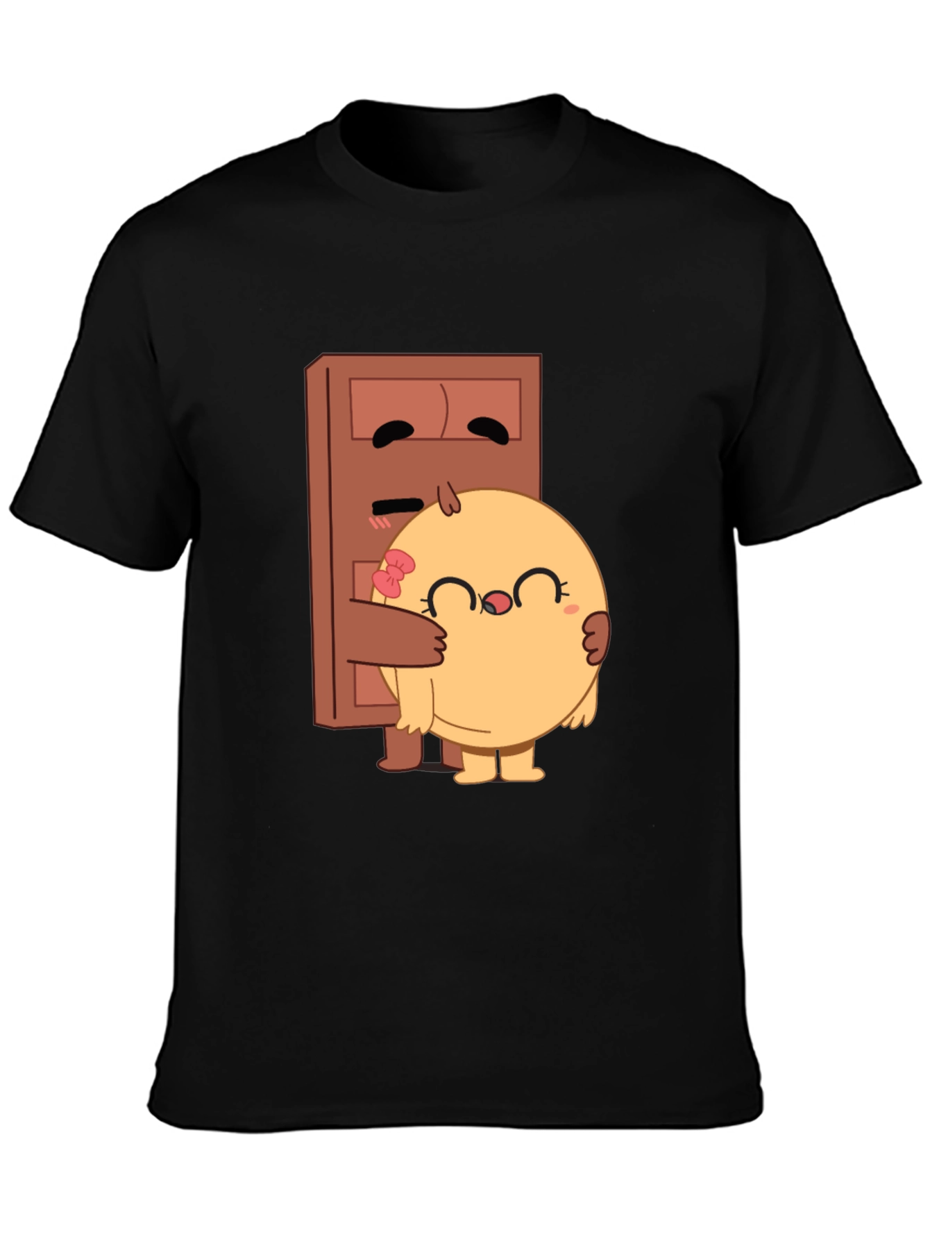 Black Cute Cartoon Hug T-Shirt view 3