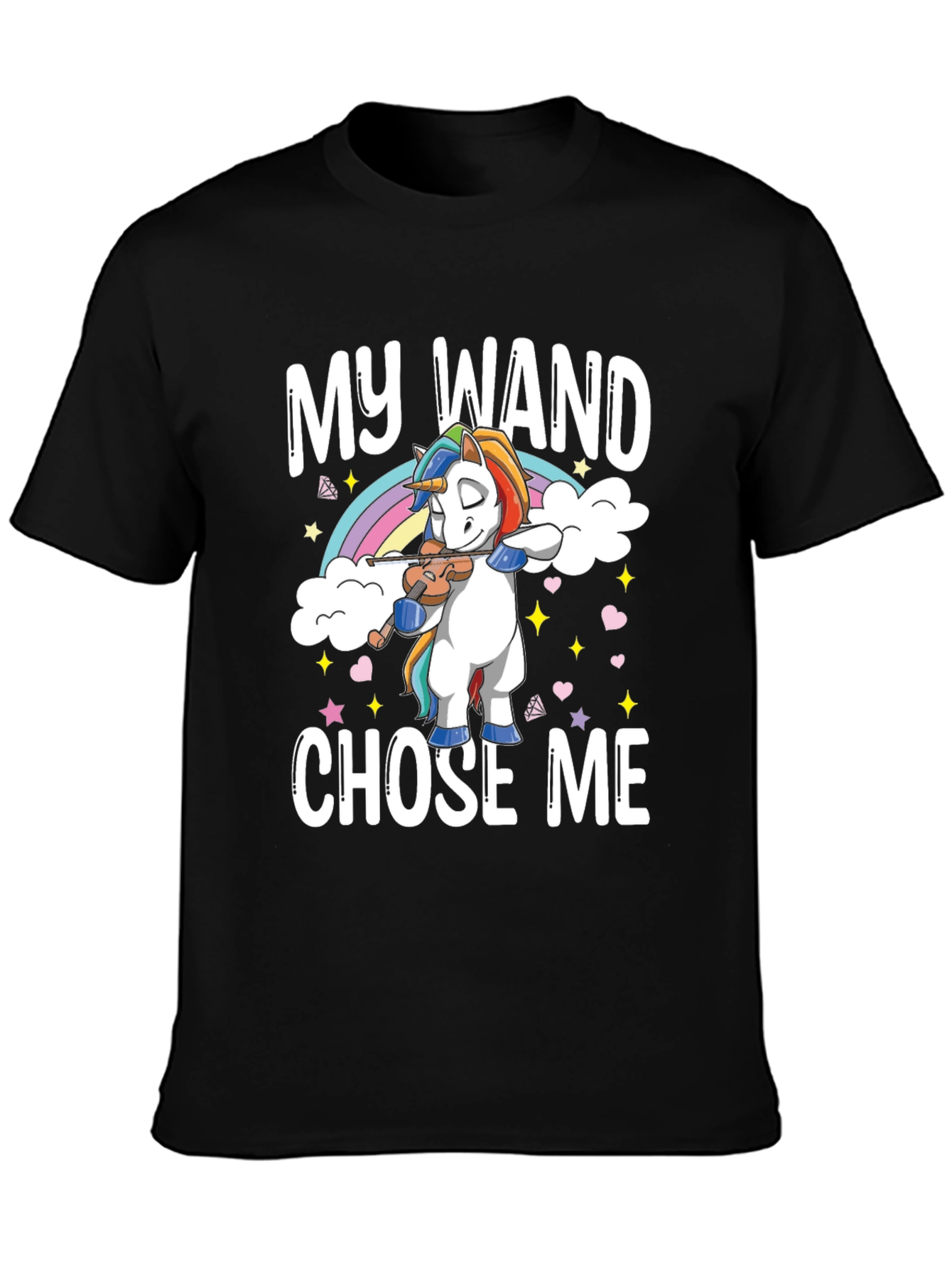 Black My Wand Chose Me Unicorn T-Shirt - Black view 3