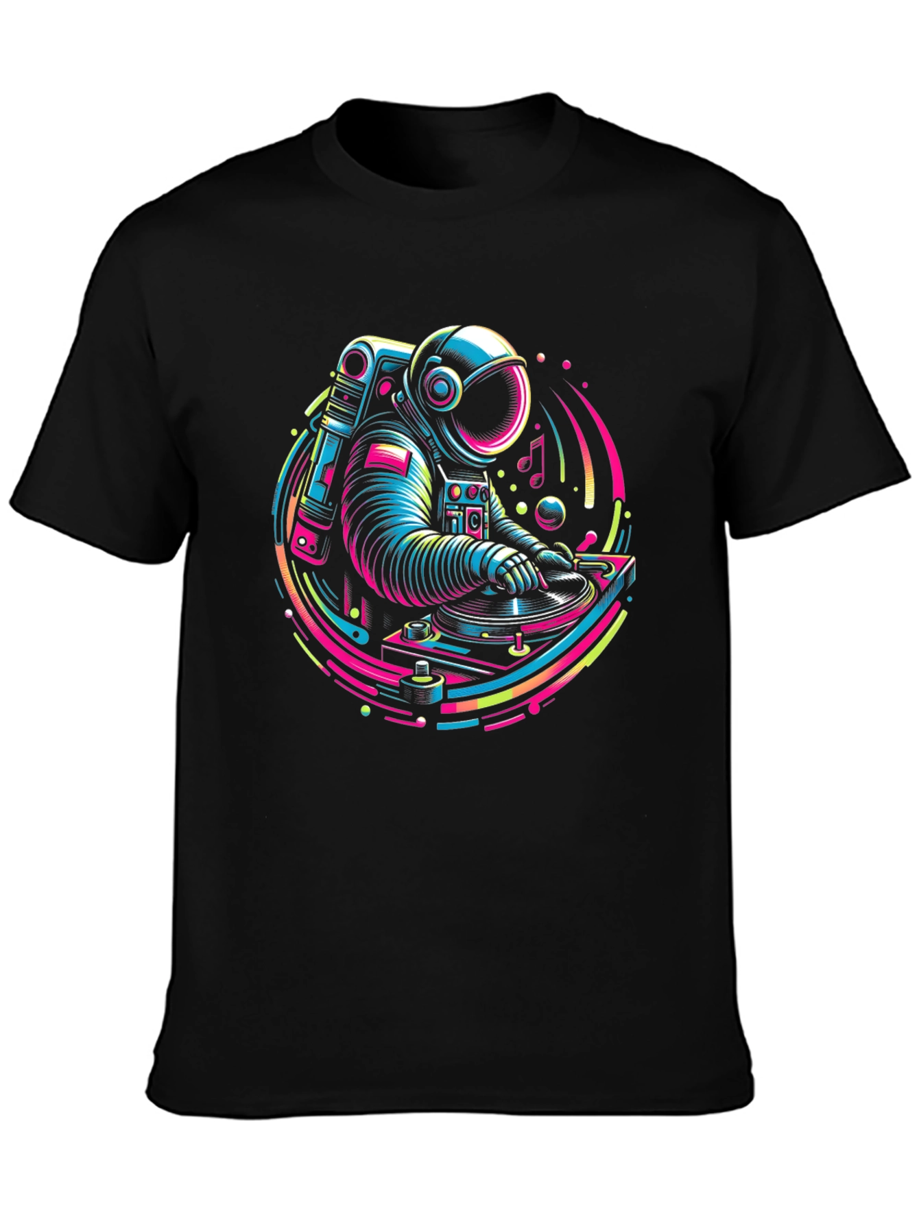 Black DJ Astronaut Graphic Tee - Neon Space Vibes view 3