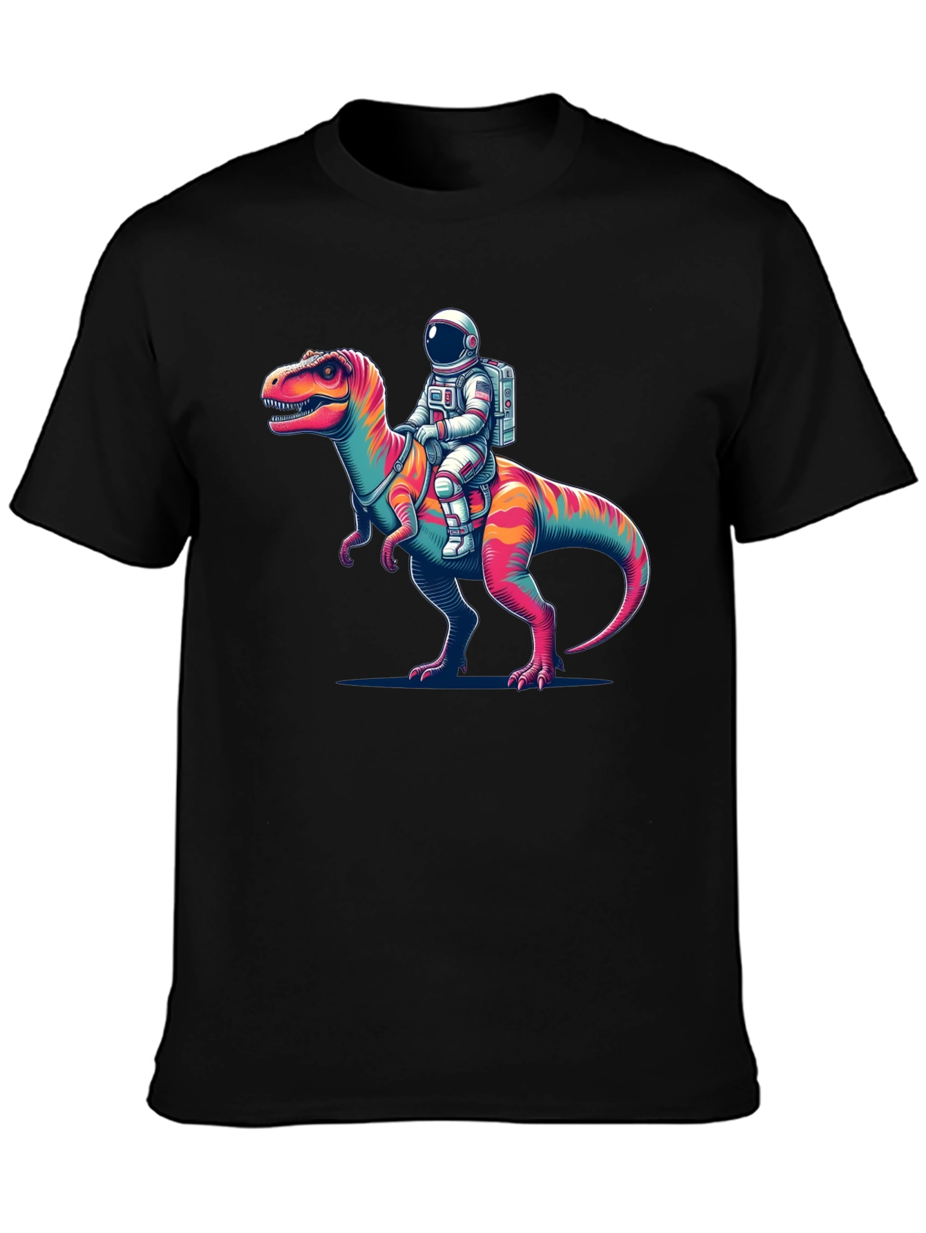 Black Astronaut Riding Dinosaur Graphic Tee view 3