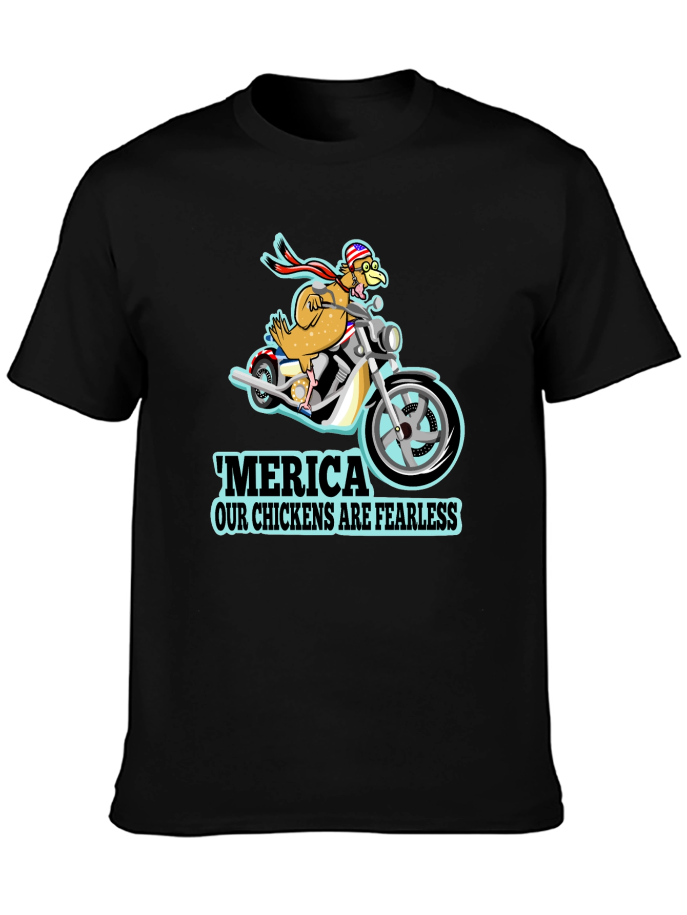 Black Fearless Chicken Rider Graphic Tee view 3