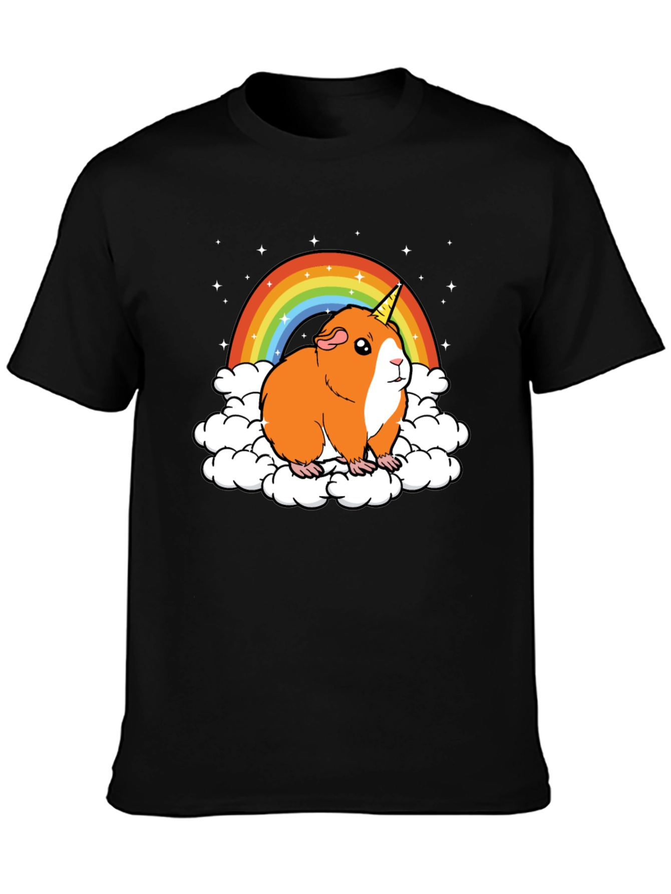 Black Guinea Pig Unicorn Rainbow Graphic Tee view 3