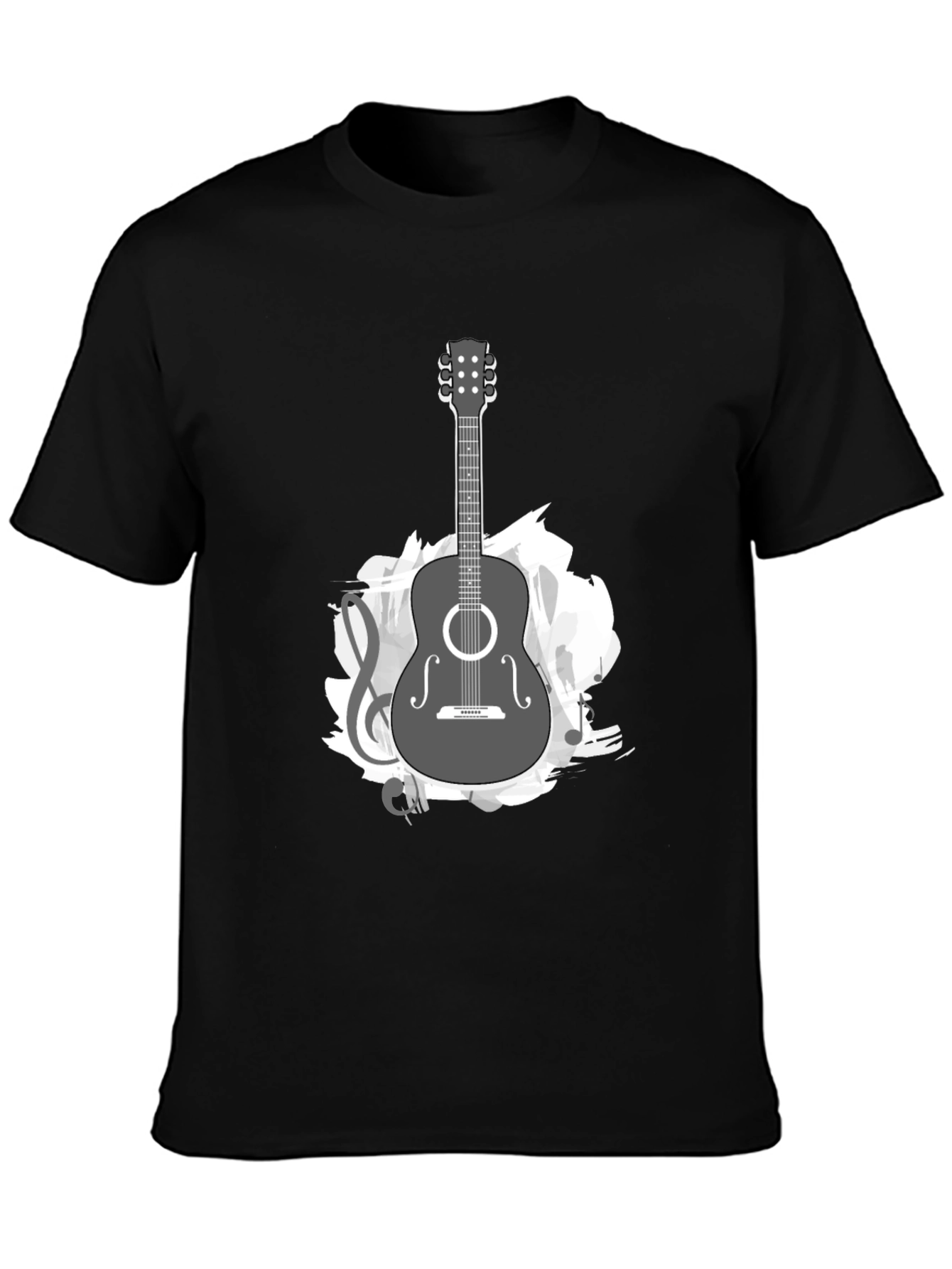 Black Guitar Music Graphic Tee - Black Cotton T-Shirt view 3