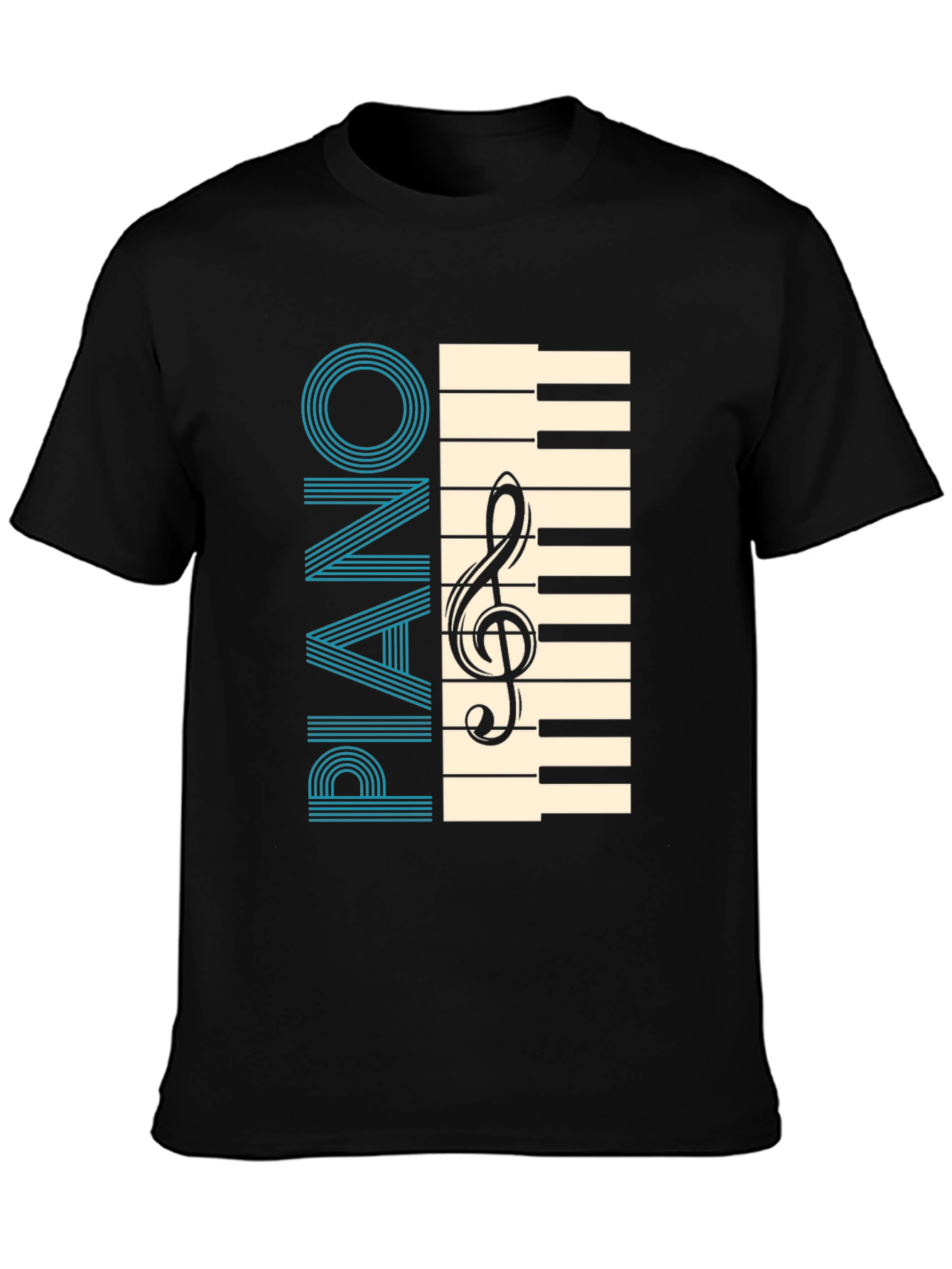 Black Piano Keys & Clef Graphic T-Shirt - Musician's Style view 3