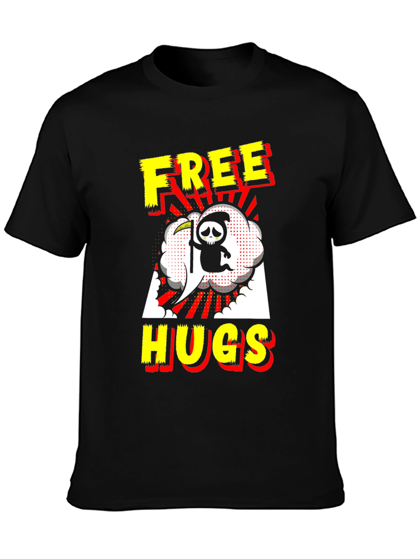 Black Free Hugs Grim Reaper Black T-Shirt view 3