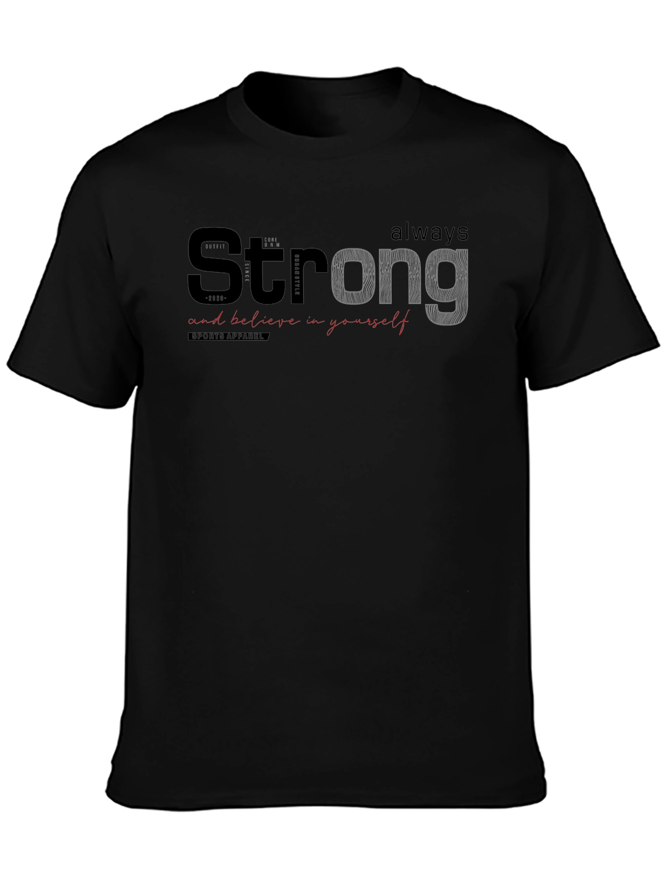Black Strong Graphic Print Crew Neck T-Shirt view 3