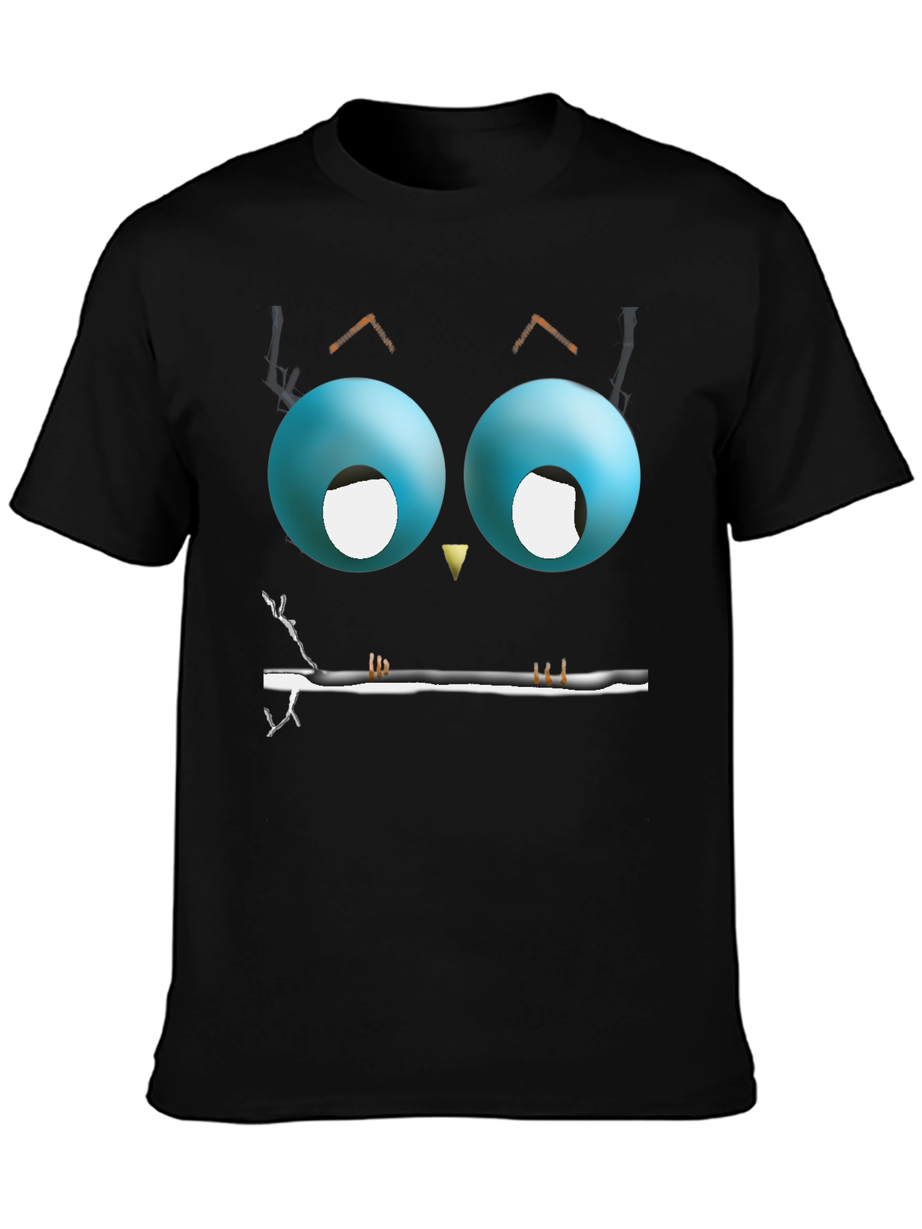 Black Cartoon Owl Eyes T-Shirt - Men's Black Graphic Tee view 3