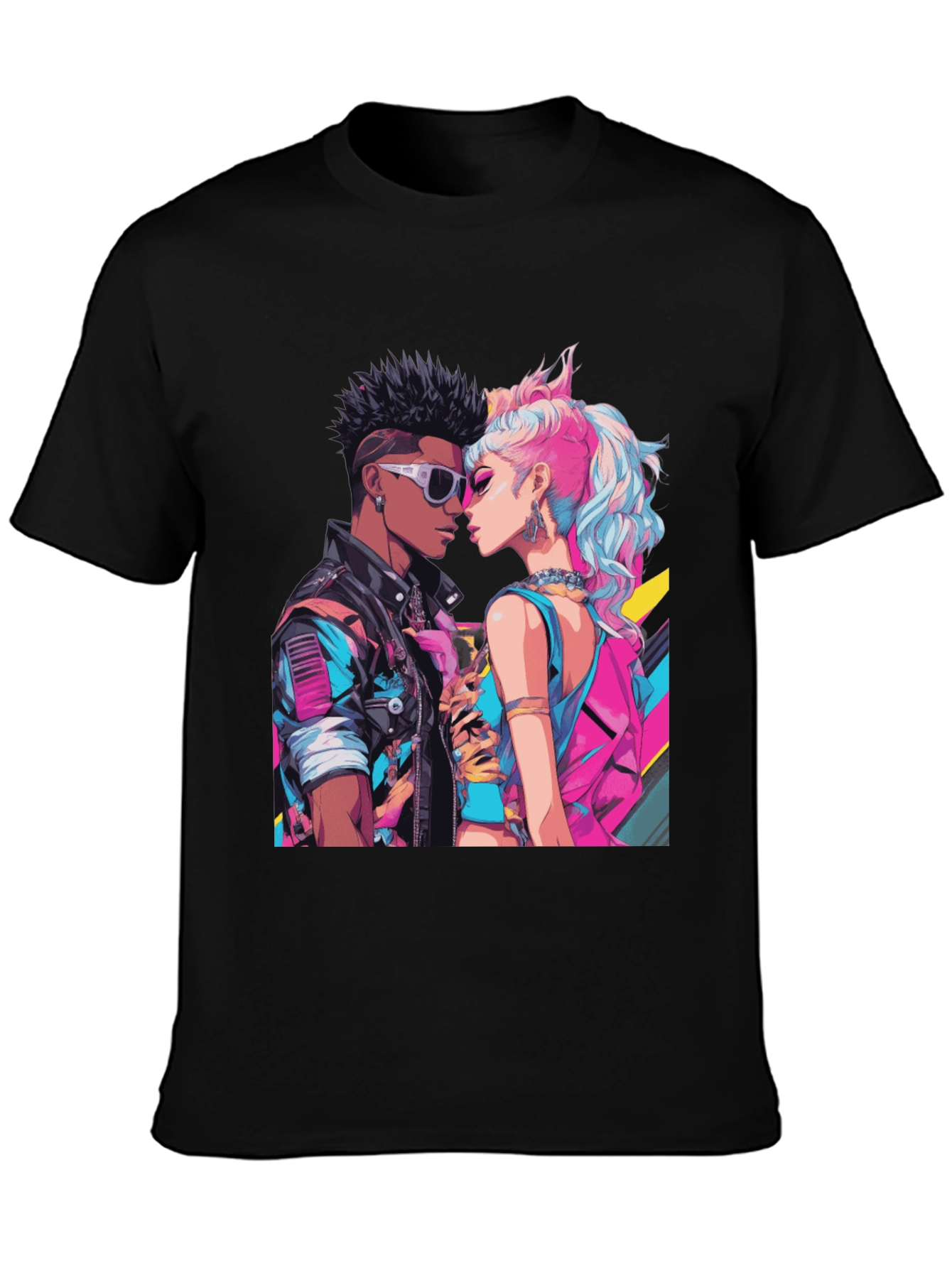 Black Retro Romance Graphic Tee - Cool Couple T-Shirt view 3