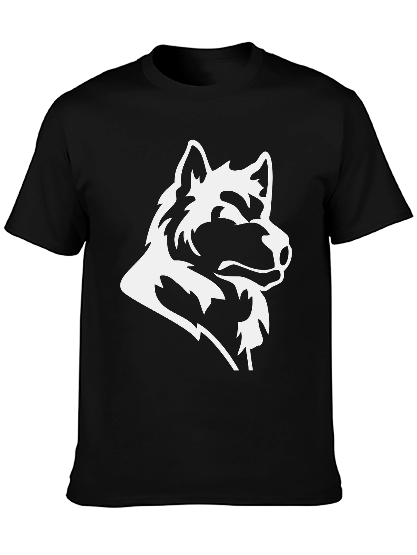 Black Black T-Shirt with White Wolf Graphic view 3