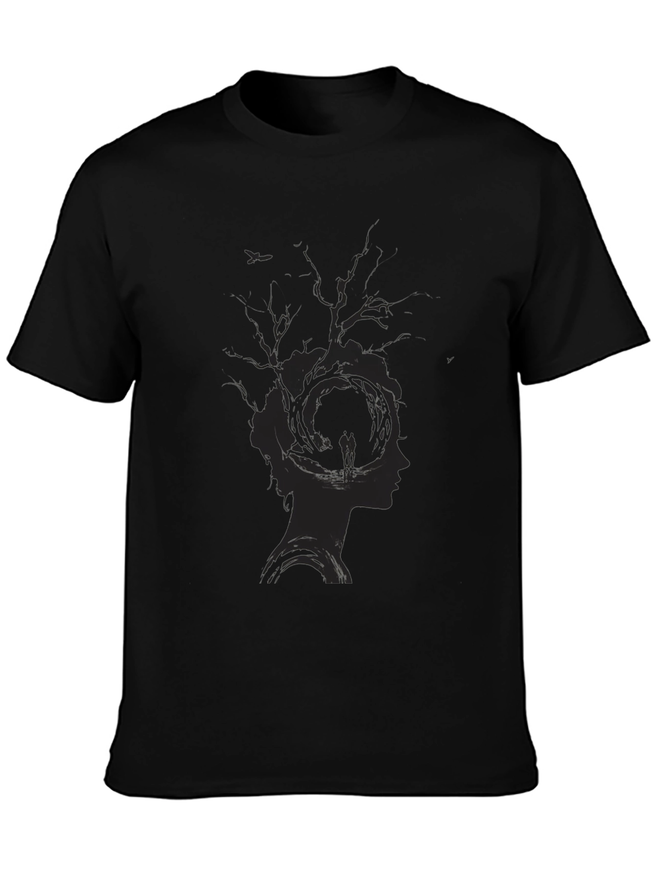 Black Unique Tree Silhouette Graphic Print Black T-Shirt view 3