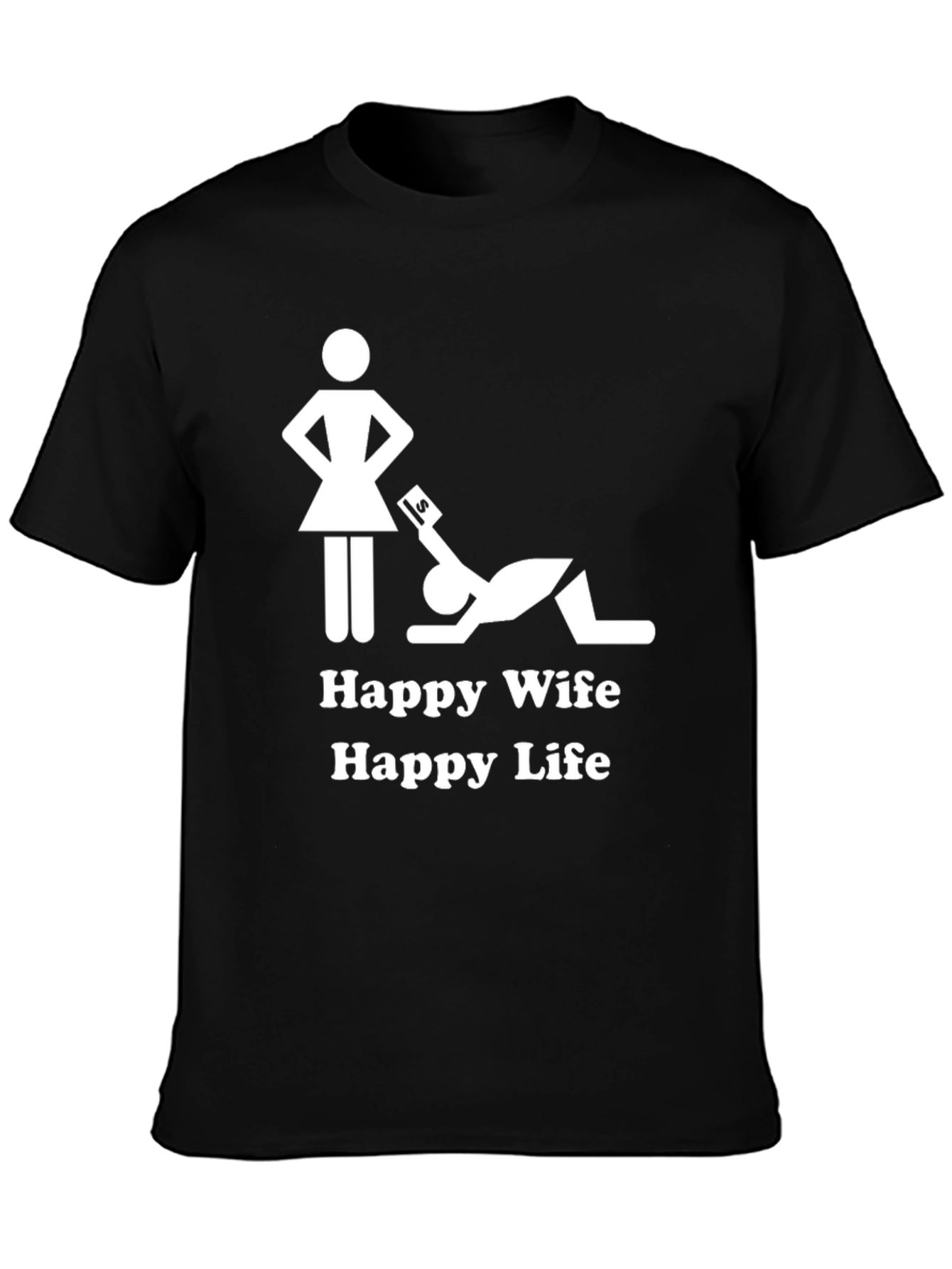 Black Happy Wife Happy Life Black Graphic Tee view 3