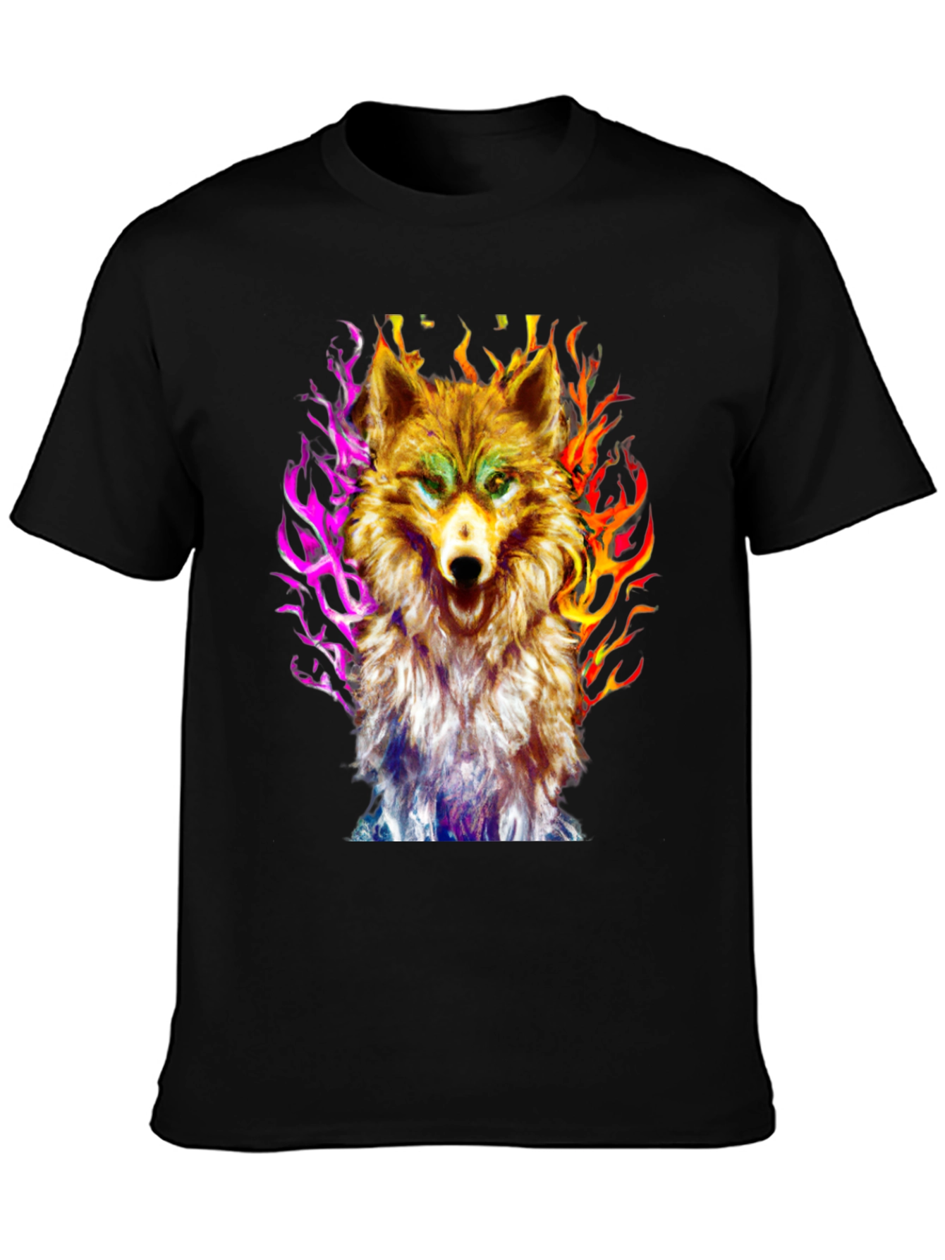 Black Fiery Wolf Graphic Tee - Black Cotton view 3