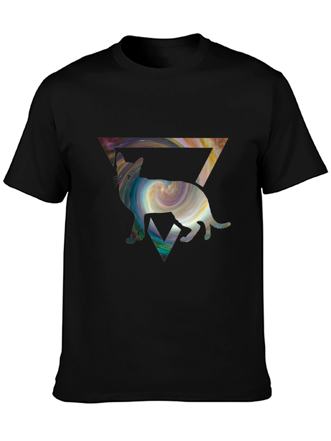 Black Cosmic Cat Triangle T-Shirt - Unique Graphic Tee view 3