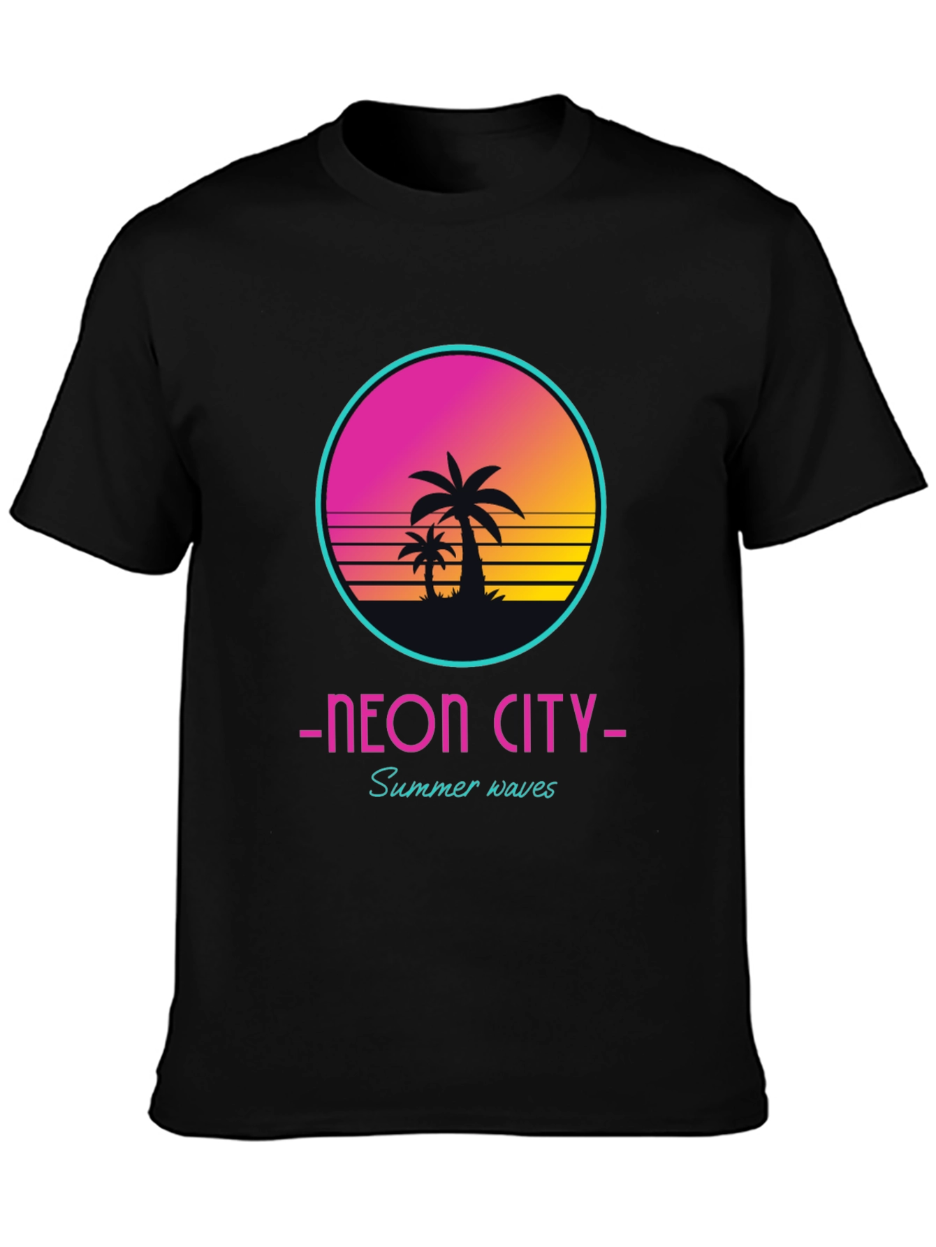 Black Neon City Summer Waves Graphic Tee view 3