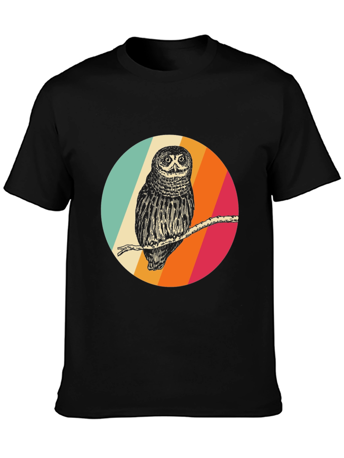 Black Retro Owl Graphic Tee - Men's Black T-Shirt view 3