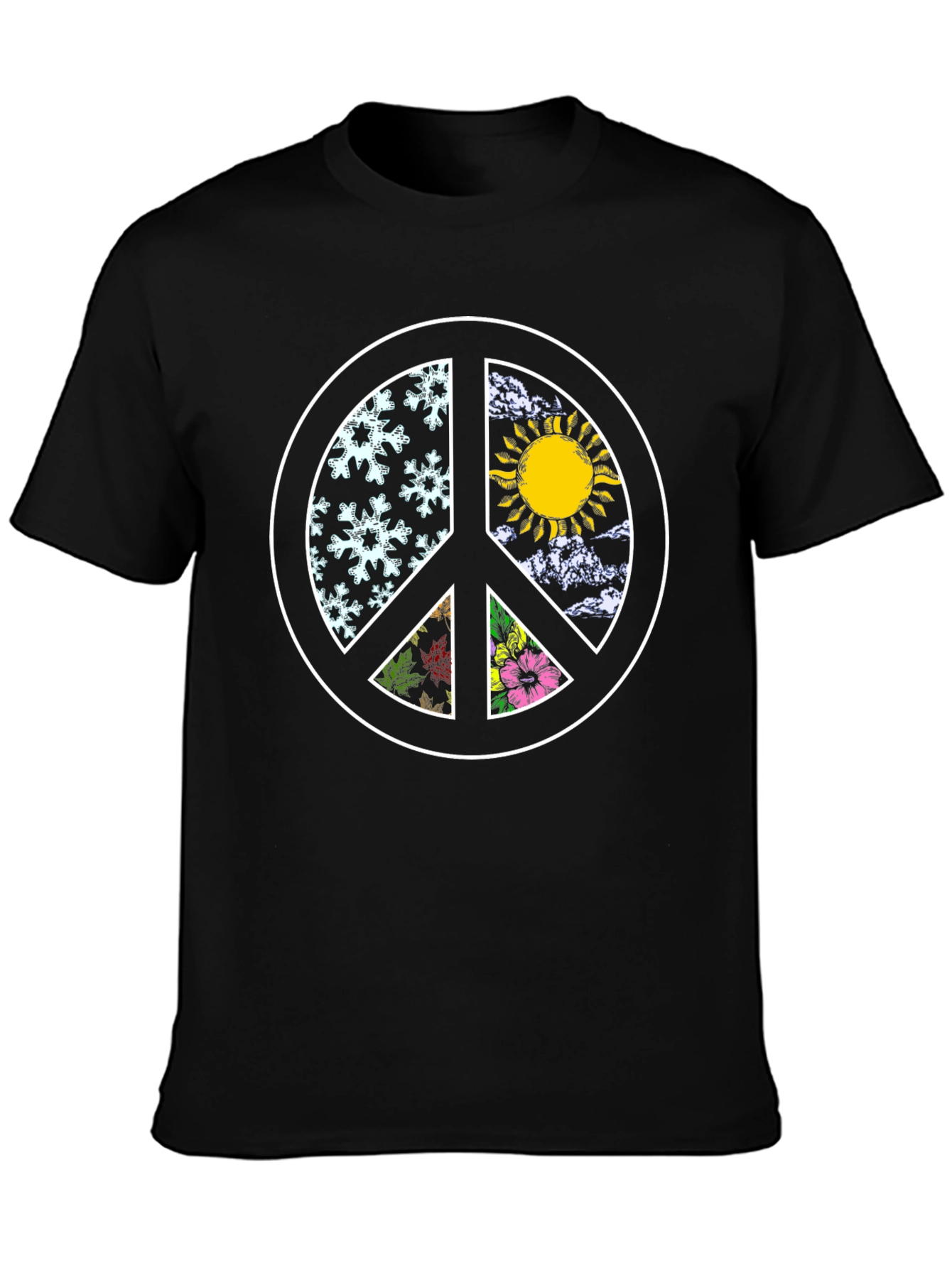 Black Peace Sign Seasons T-Shirt - Black view 3