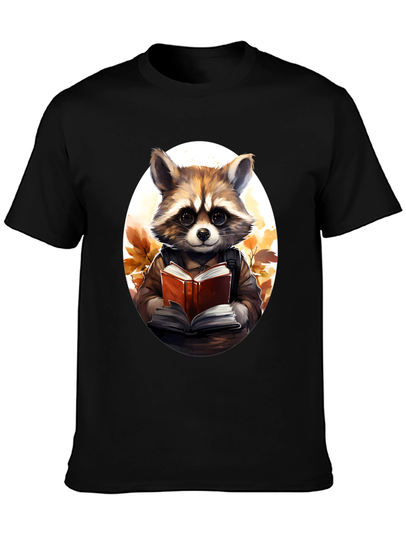 Black Raccoon Reader Graphic Tee - Black Cotton view 3