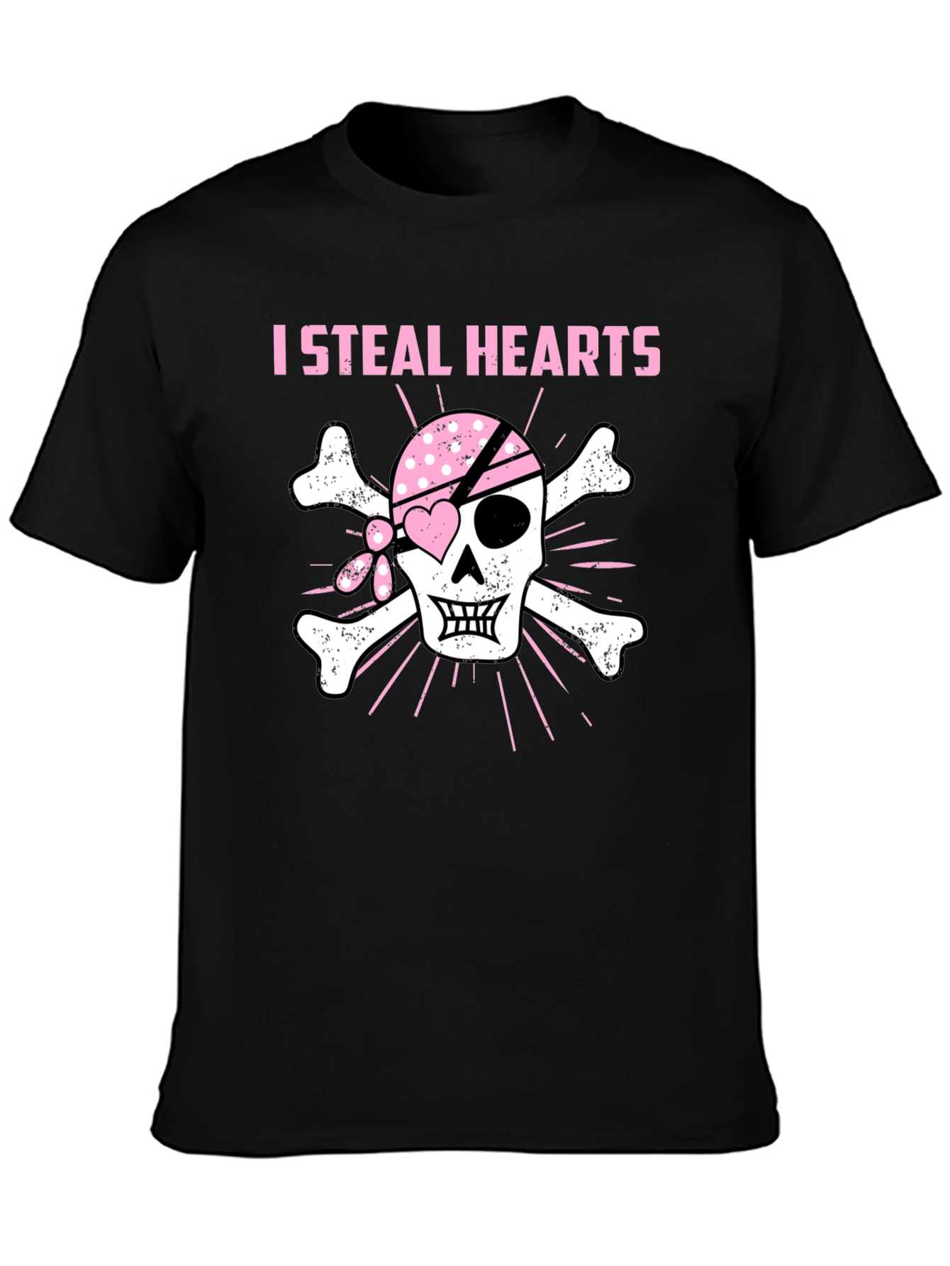 Black I Steal Hearts Pirate Skull T-Shirt view 3